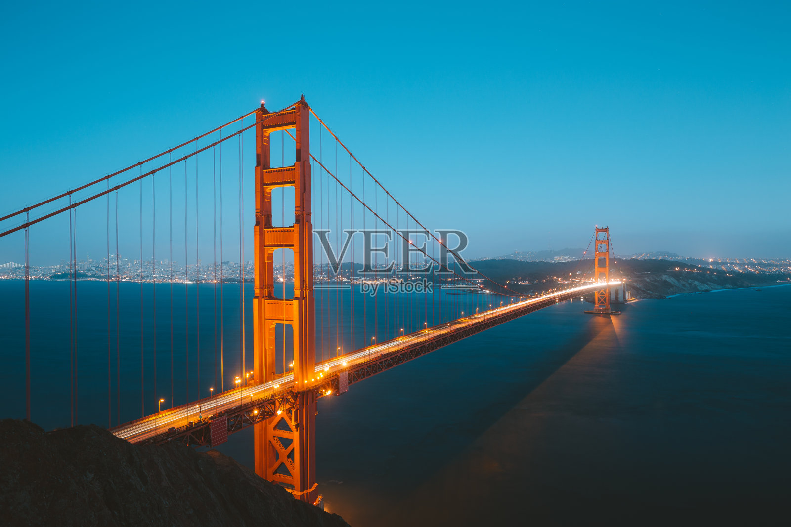 黄昏时分的金门大桥，美国加州旧金山照片摄影图片