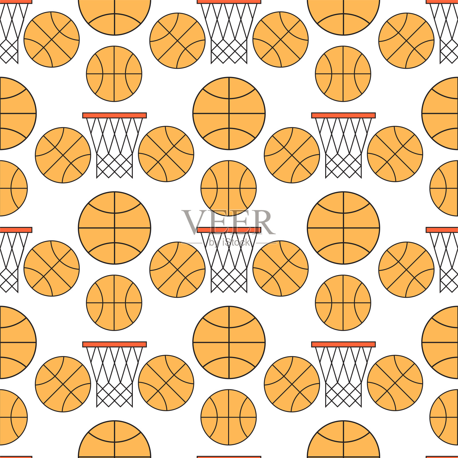 橙色篮球无缝模式背景矢量插图插画图片素材