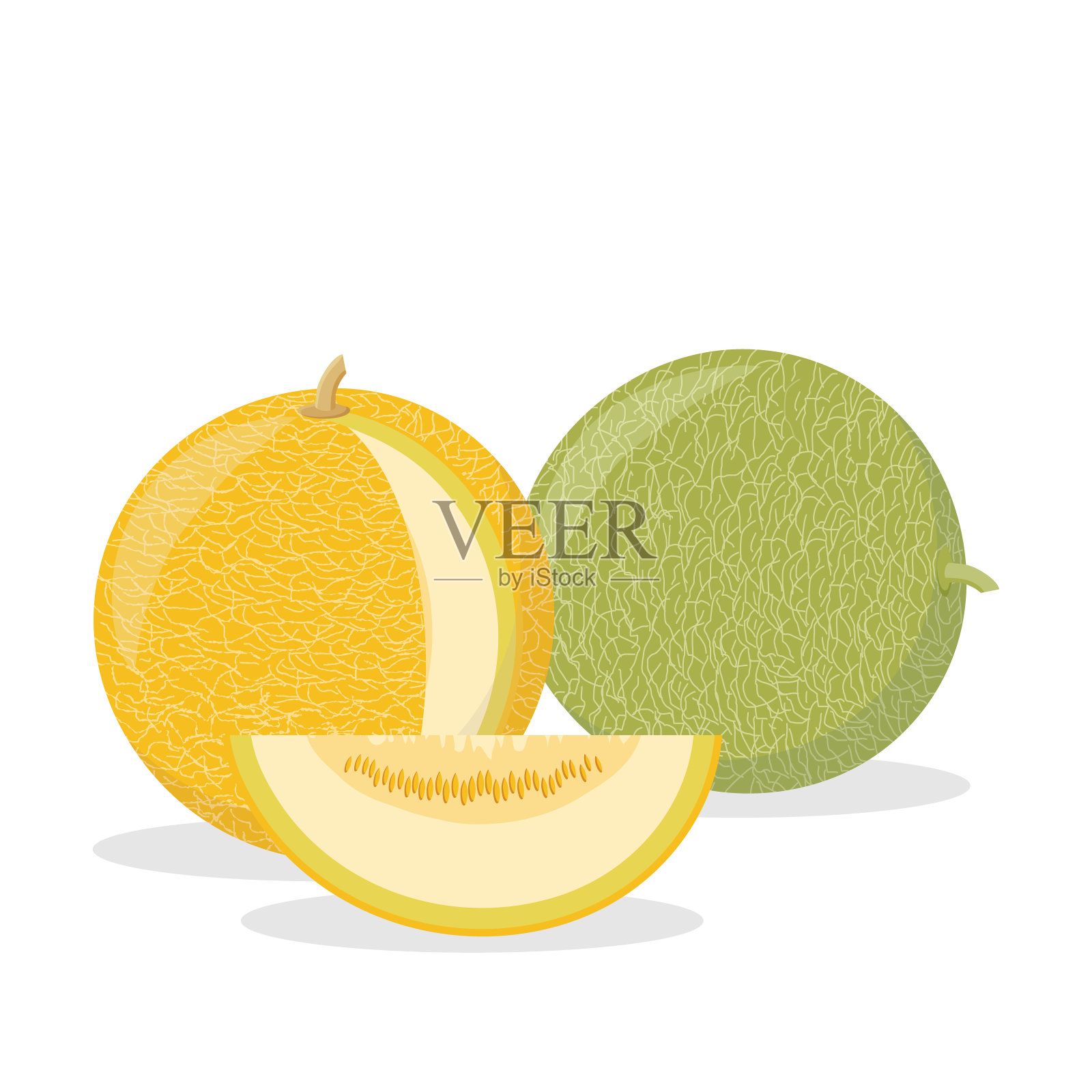 熟透的黄绿色甜瓜切一块设计元素图片