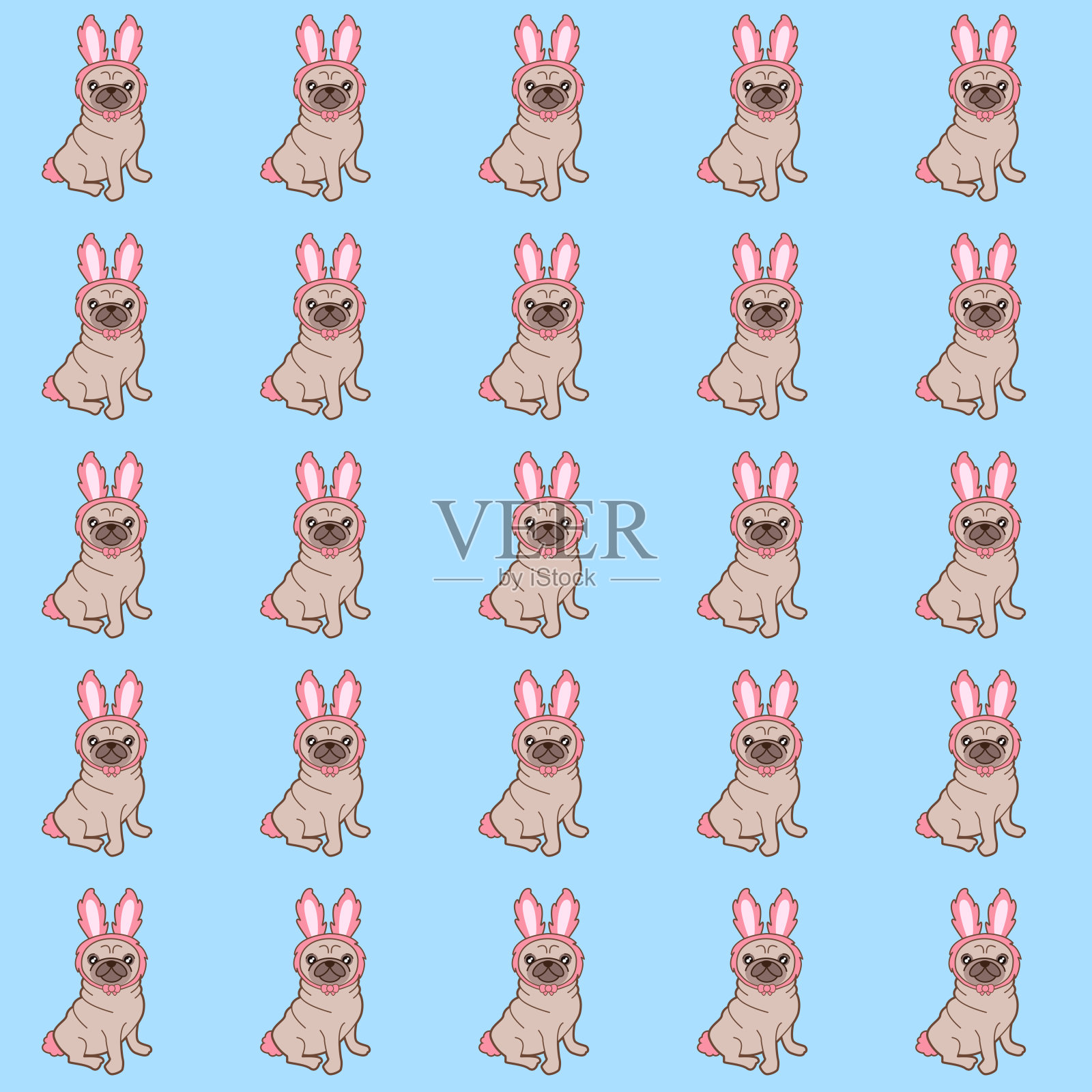 穿着兔子服装的哈巴狗插画图片素材
