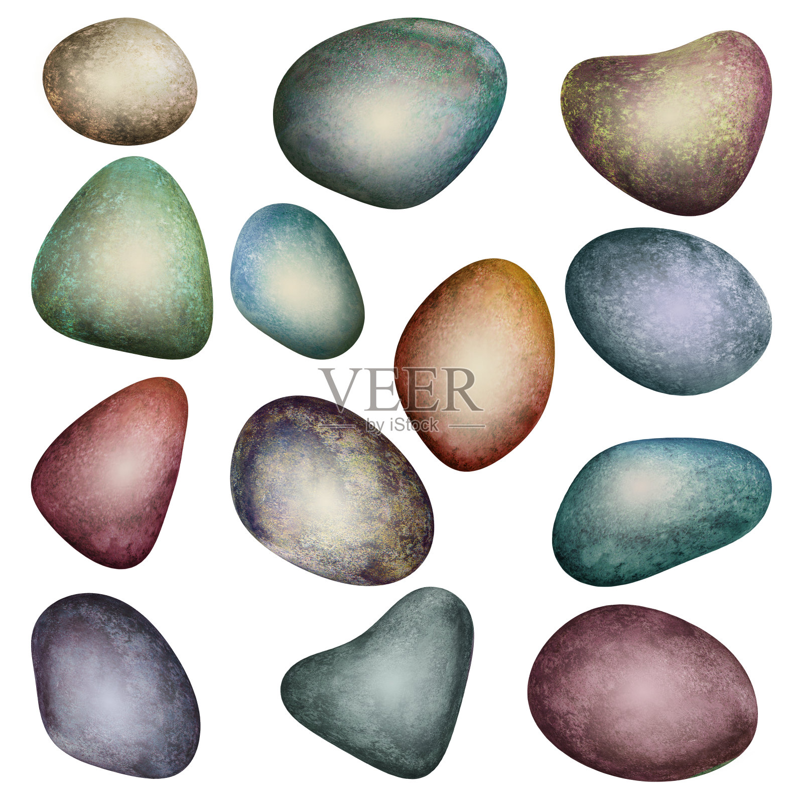色彩斑斓的水彩石孤立插画图片素材