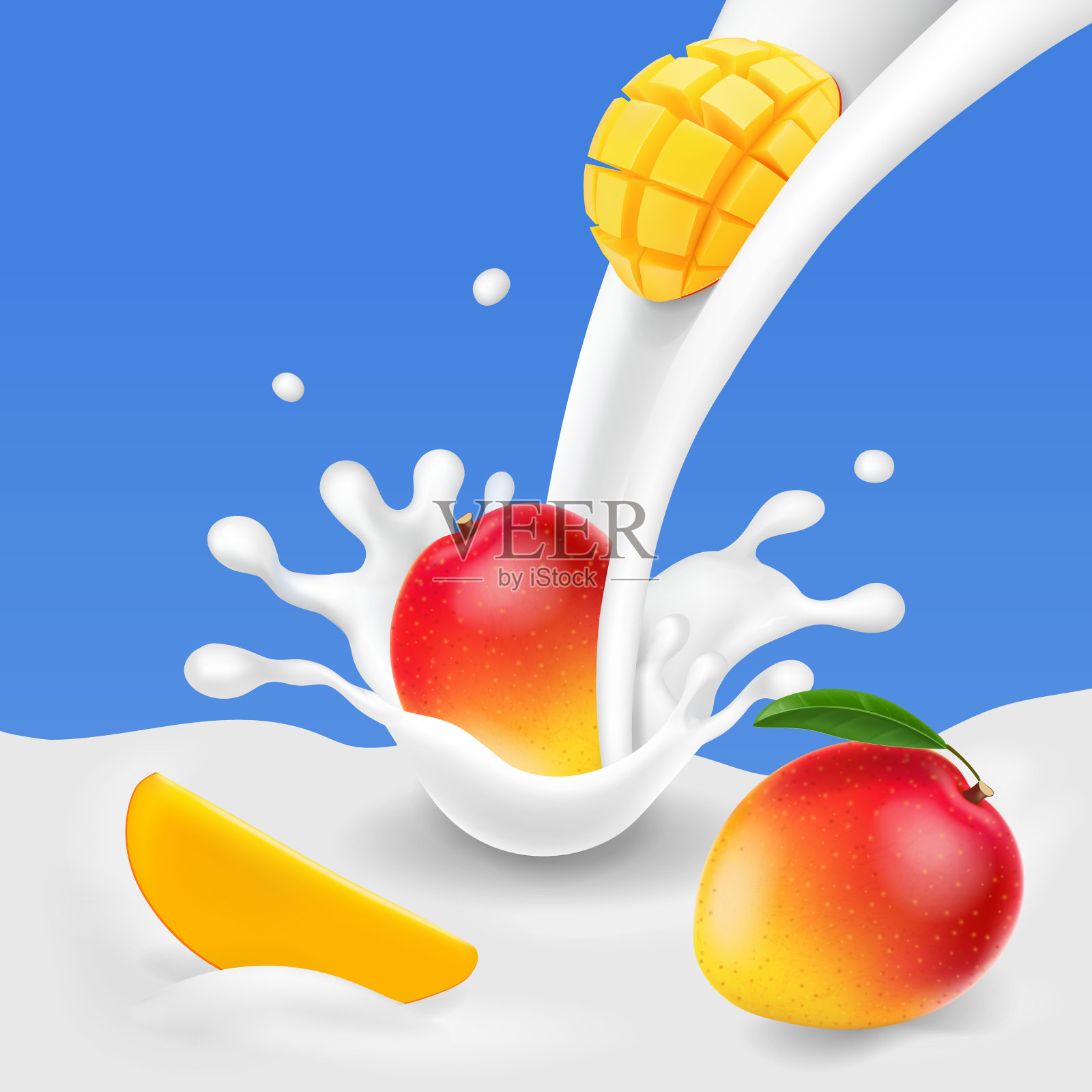 牛奶和芒果片。酸奶的包装设计插画图片素材