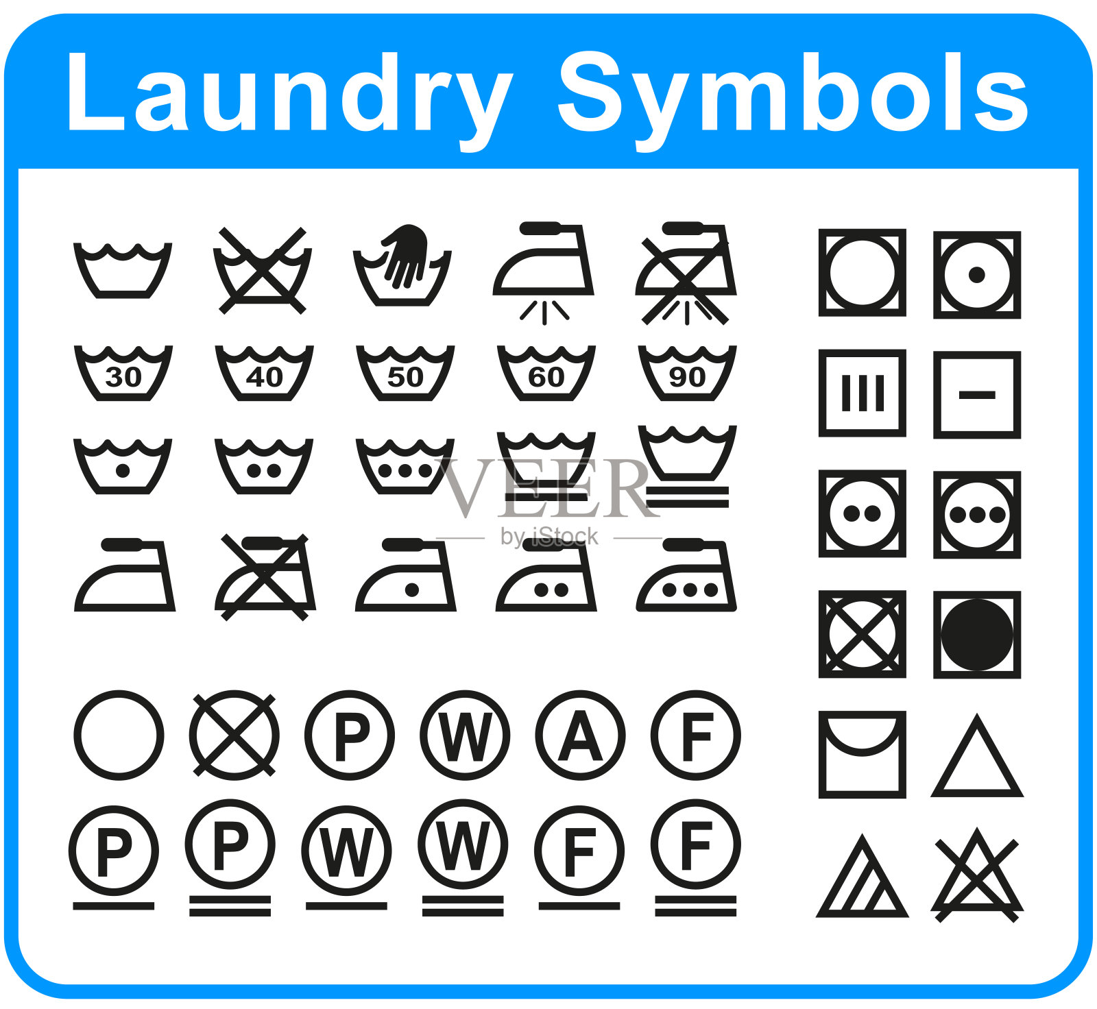 洗衣标志设置在白色背景上设计元素图片