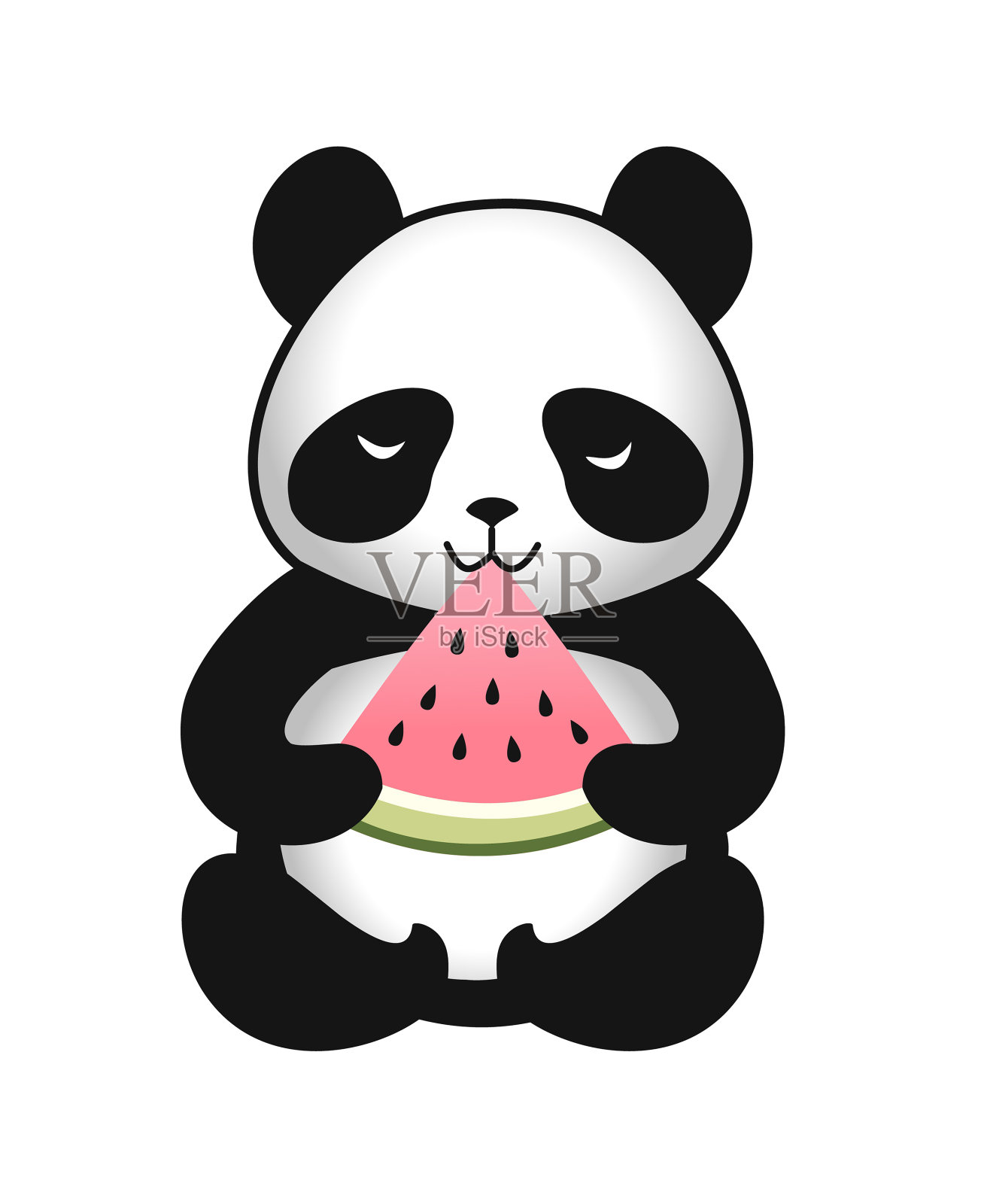 可爱的卡通熊猫和一片西瓜。矢量插图。设计元素图片