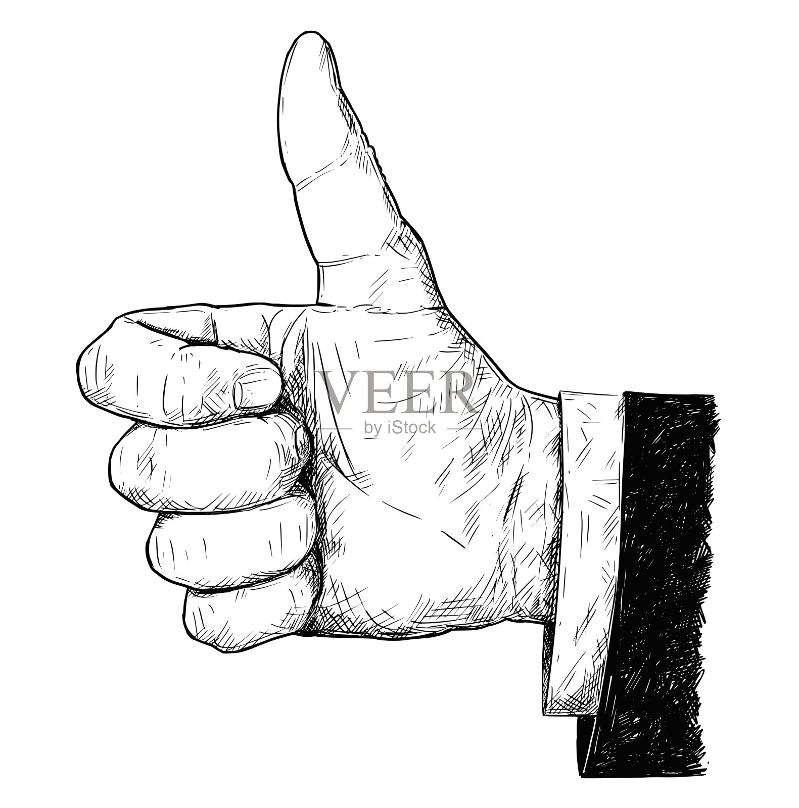 矢量艺术插图或画拇指向上商人手在西装手势插画图片素材