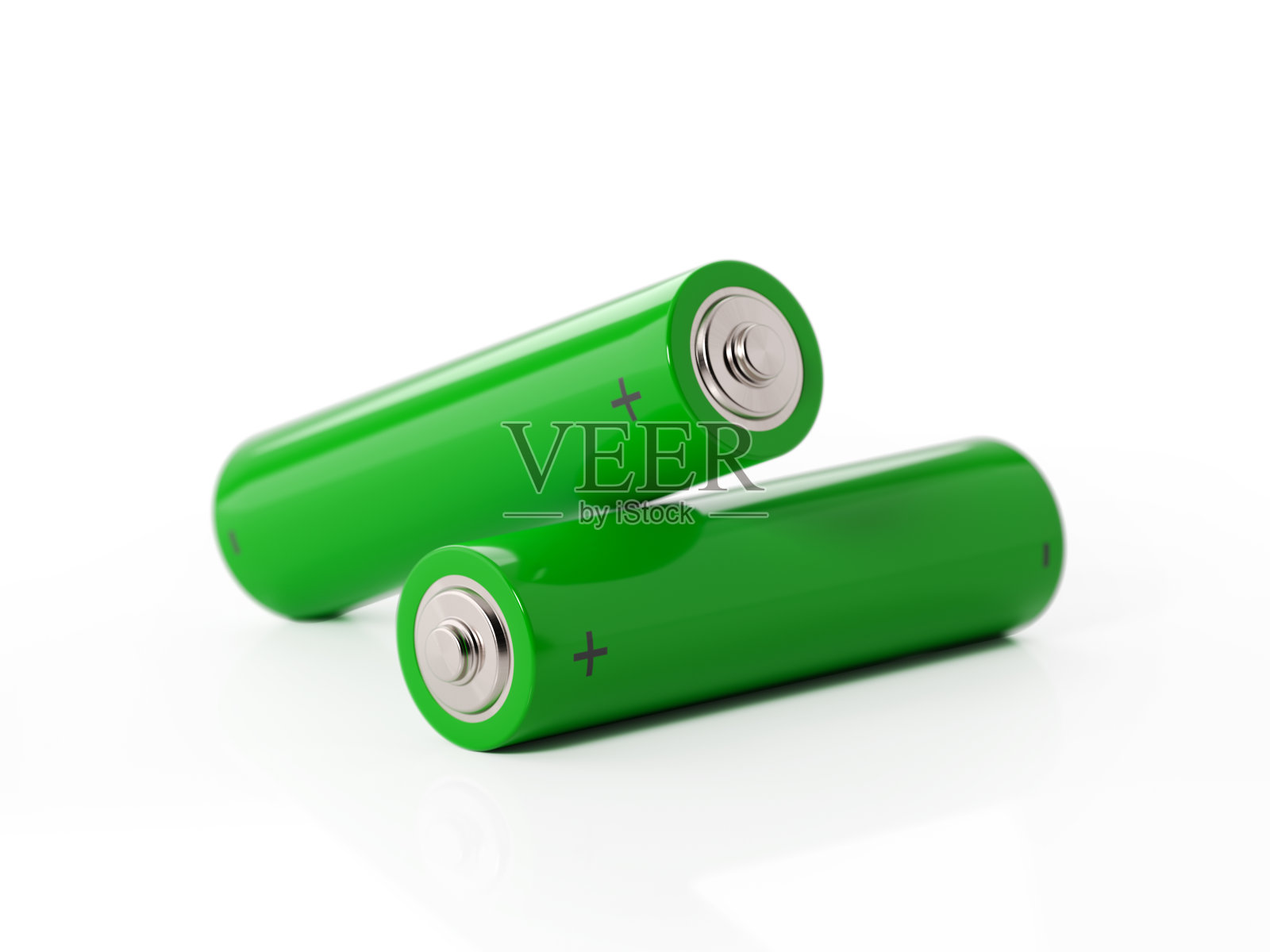白色背景下的绿色充电电池照片摄影图片