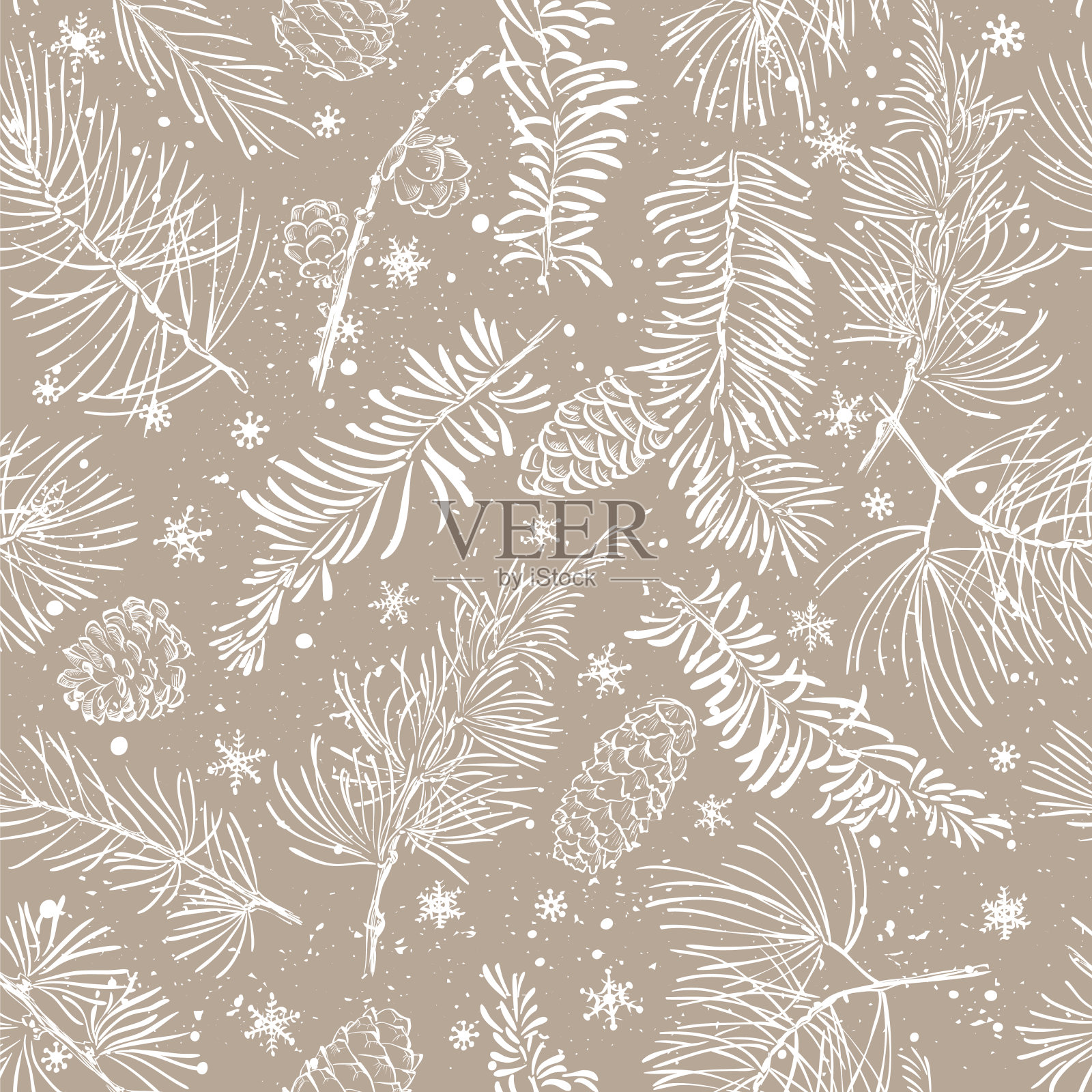 无缝模式与杉木枝。圣诞节和新年的背景。插画图片素材