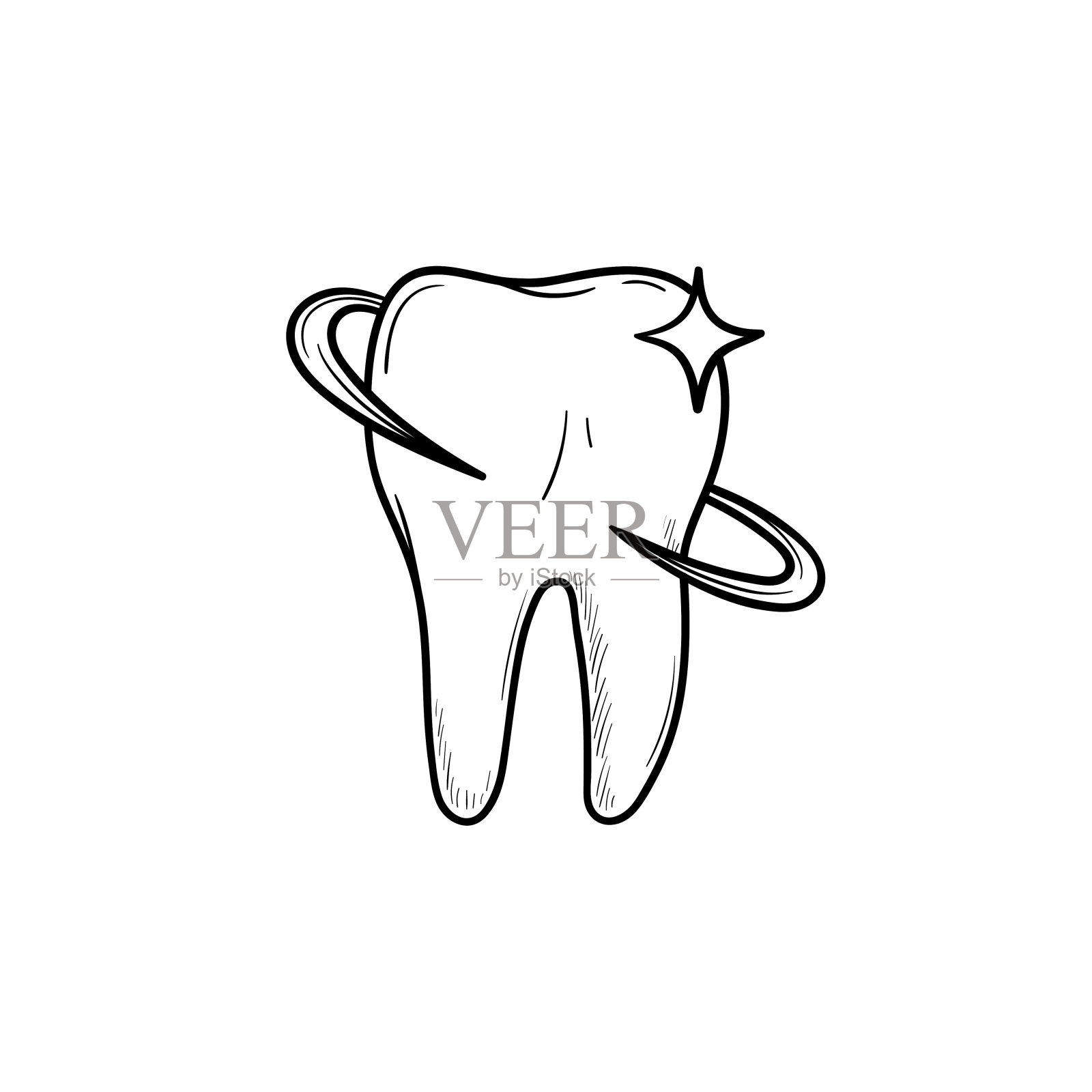 牙齿健康和牙科保健手绘轮廓涂鸦图标插画图片素材