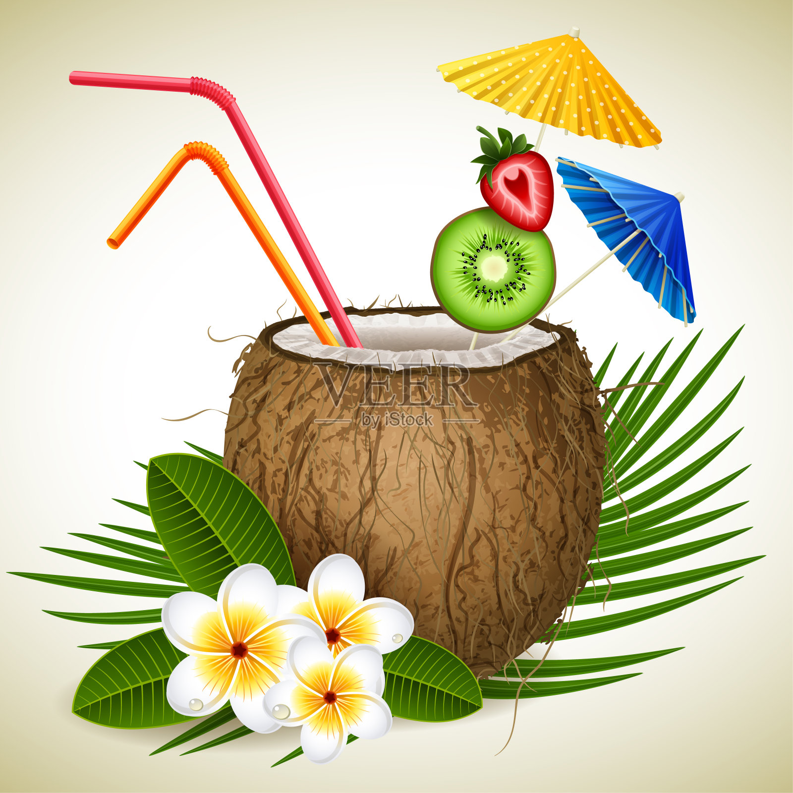 椰子鸡尾酒插画图片素材