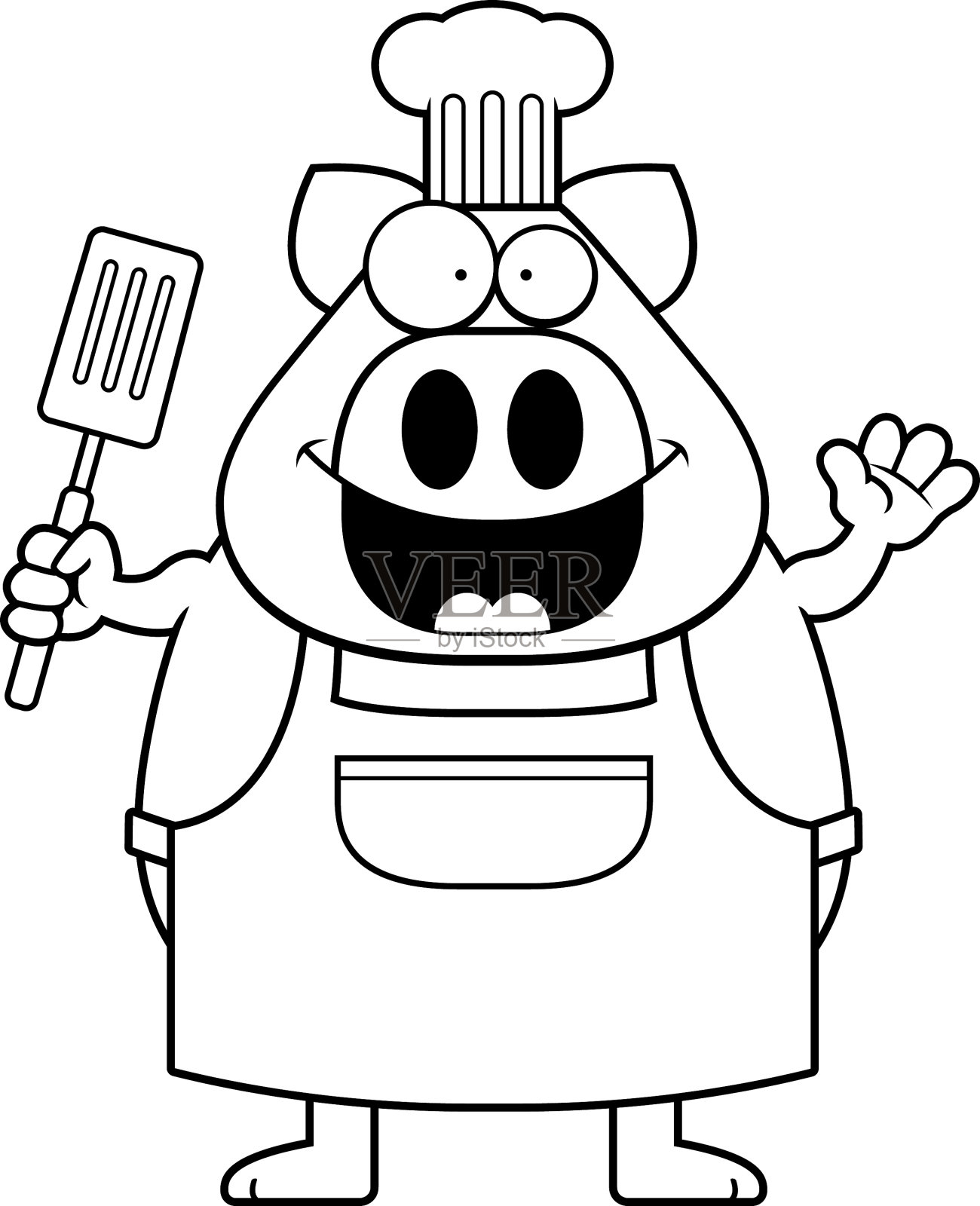 卡通猪厨师挥手插画图片素材