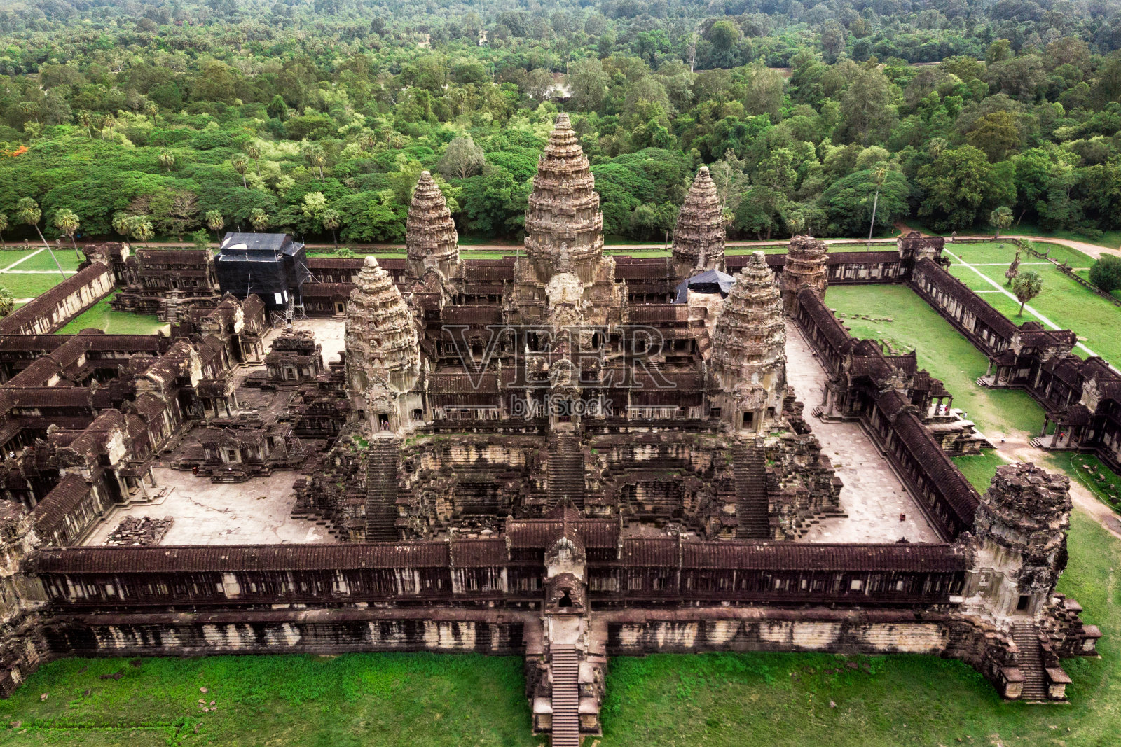 吴哥窟寺庙，暹粒，柬埔寨，鸟瞰图照片摄影图片