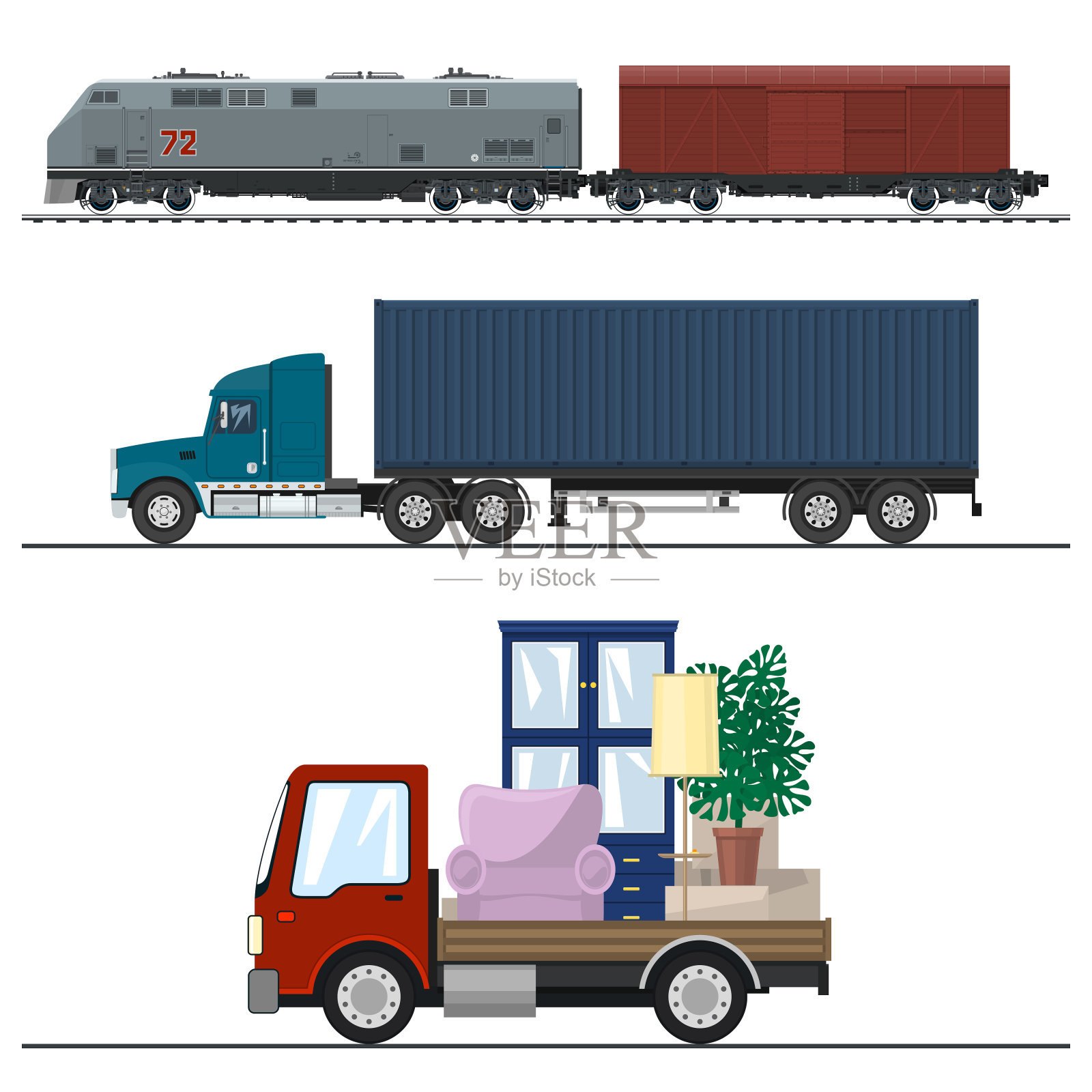 铁路运输与卡车运输插画图片素材