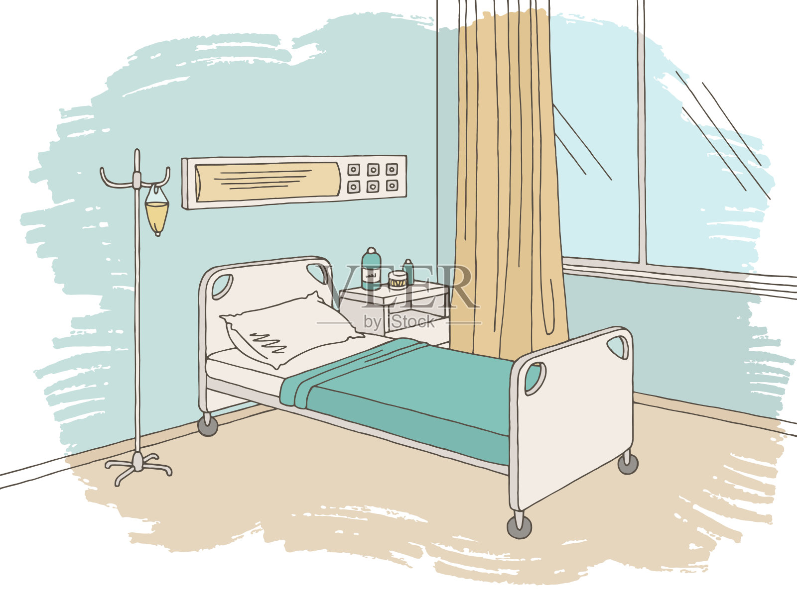 医院病房图形颜色室内素描插图向量插画图片素材