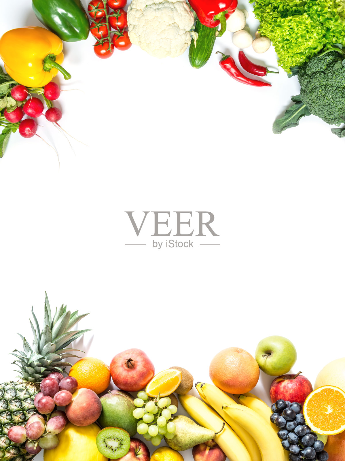 新鲜的蔬菜和水果孤立在白色的背景照片摄影图片