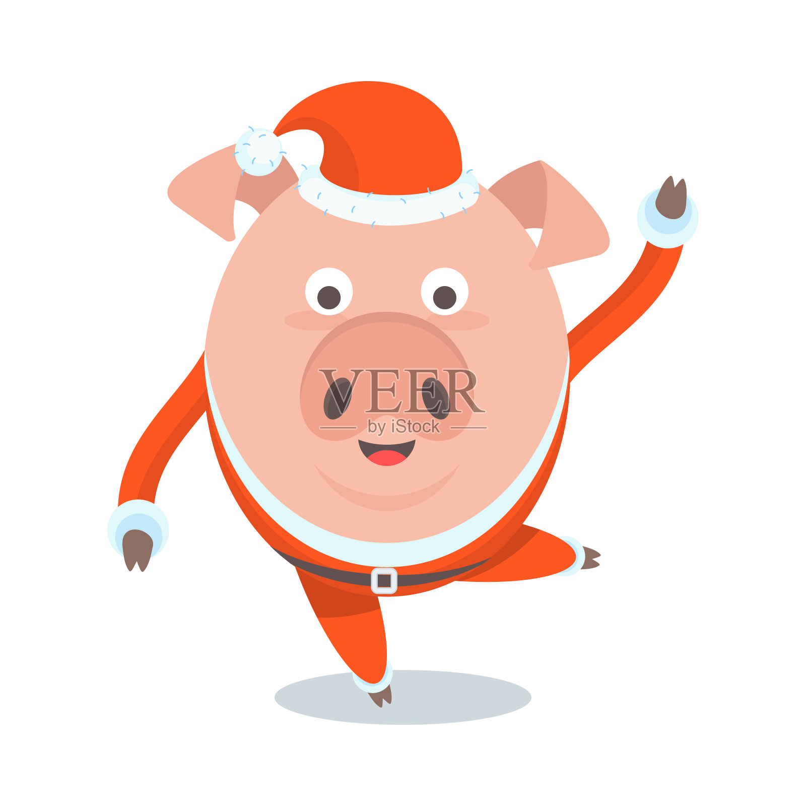 穿着圣诞老人服装的有趣的快乐猪，插画图片素材