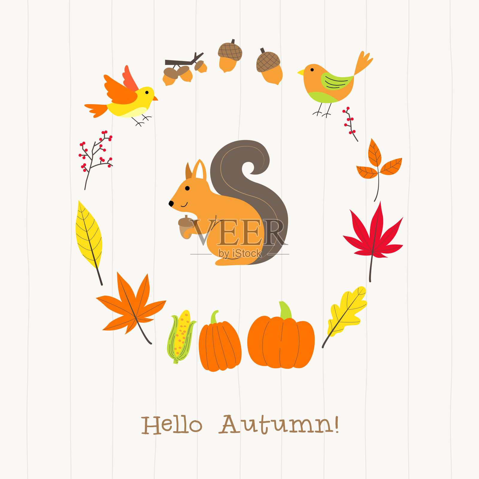 松鼠与秋天的框架卡插画图片素材