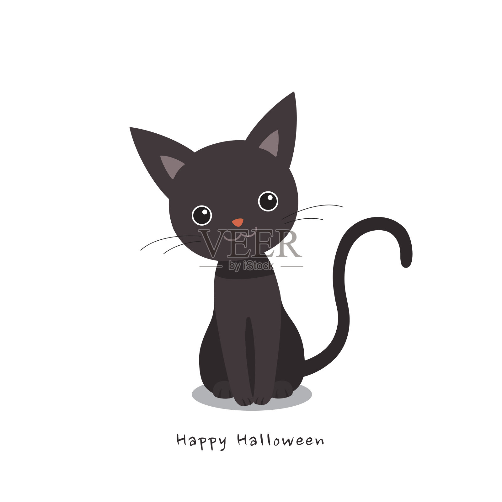 可爱的黑猫在白色的背景。万圣节快乐贺卡设计元素图片