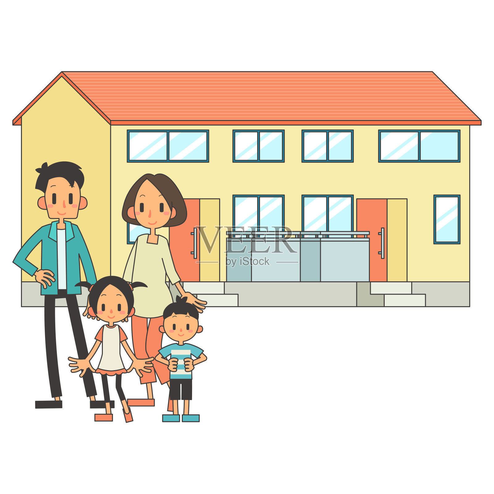 两代家庭及房屋插图插画图片素材