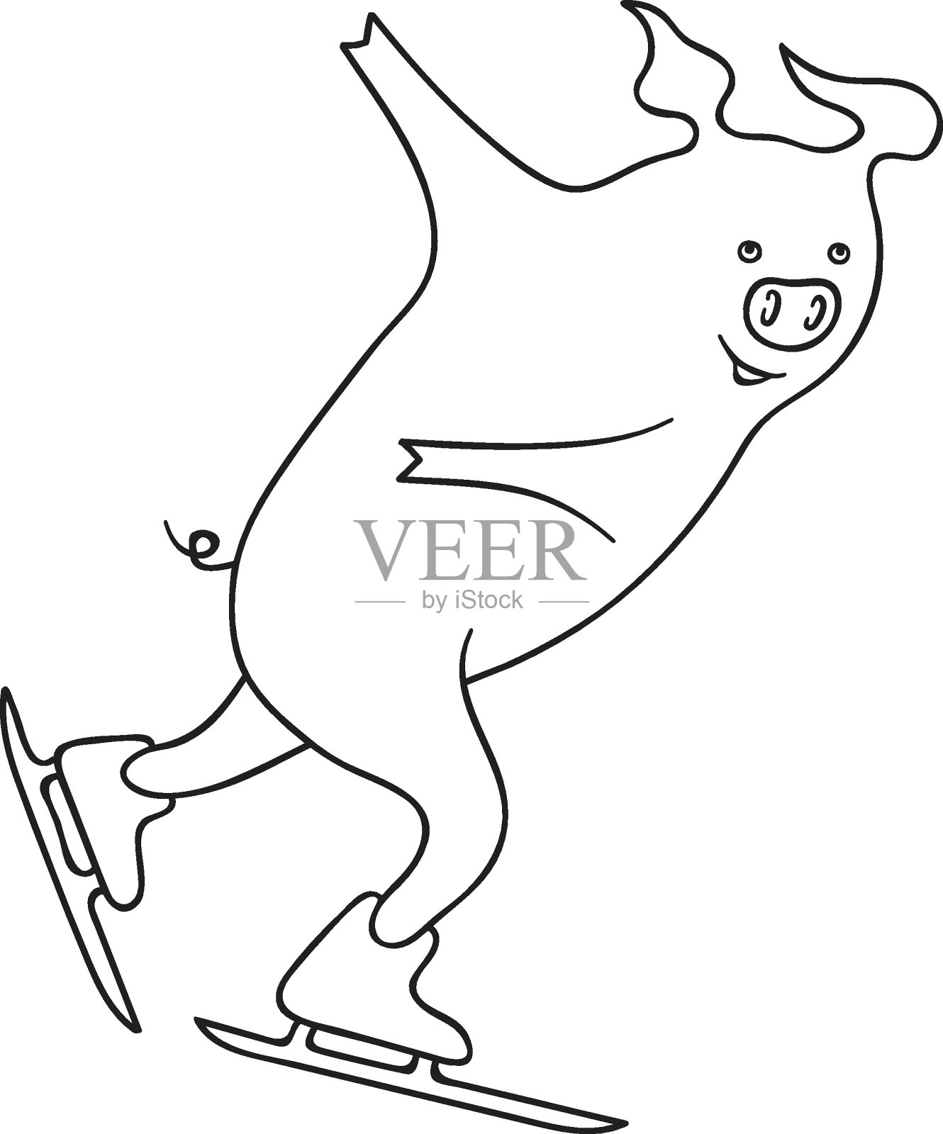 矢量插画的快乐卡通猪赛车溜冰鞋。可爱可爱有趣的角色。着色页面。成人运动插图的动机插画图片素材