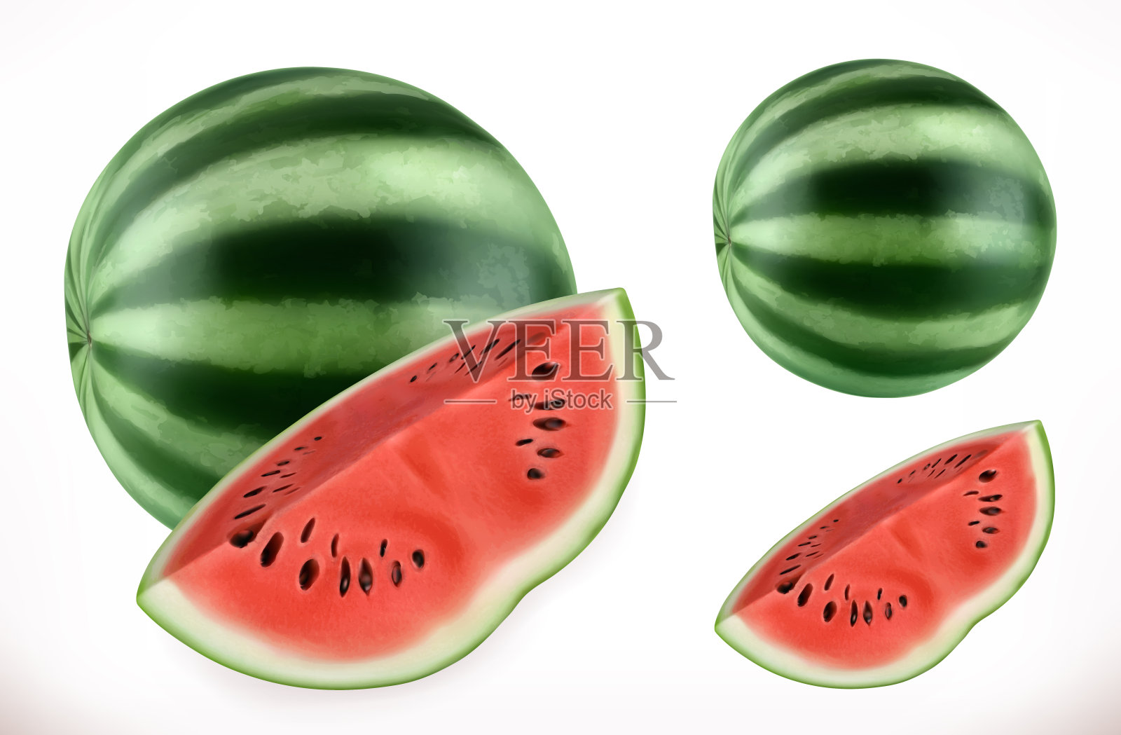 西瓜。新鲜水果3d逼真的矢量图标设计元素图片