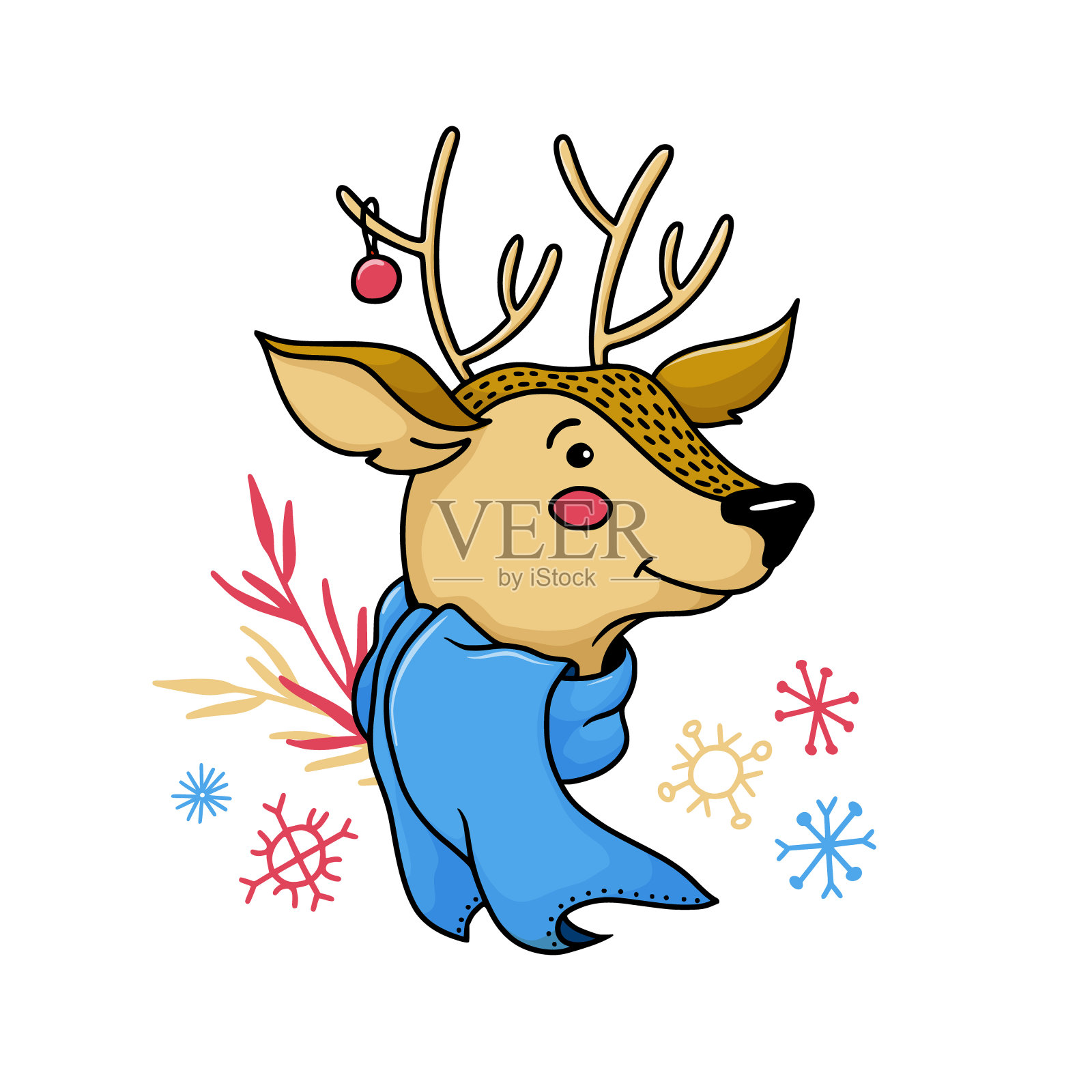 可爱的圣诞鹿，驯鹿肖像插画图片素材