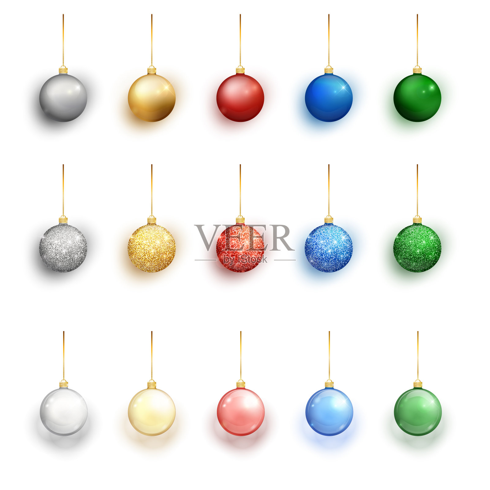 彩色圣诞球设置在白色的背景。圣诞装饰品。矢量对象为圣诞节设计，模型。矢量现实对象插图10 EPS。设计元素图片