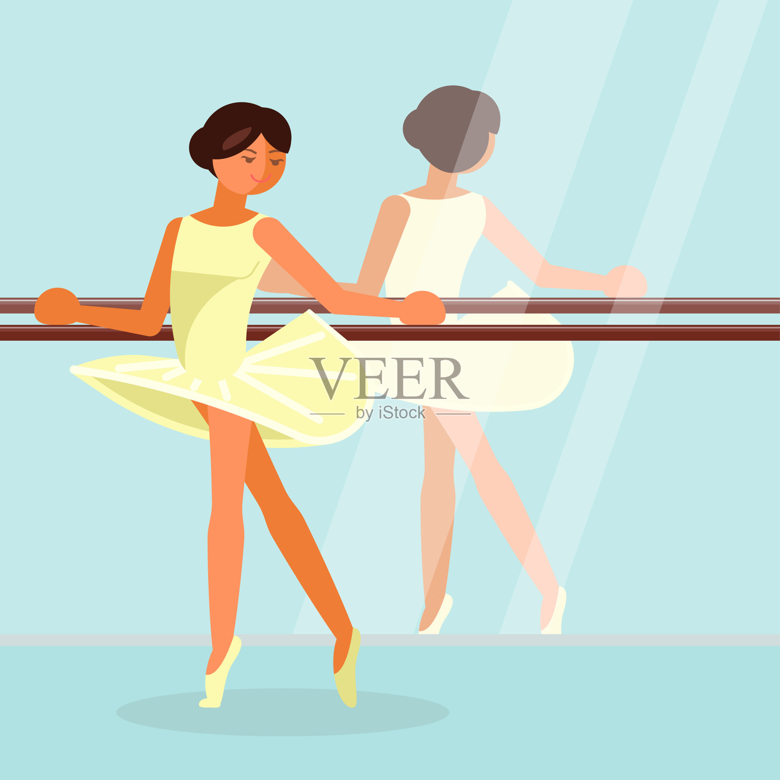 芭蕾舞者在镜子前矢量平面插图插画图片素材