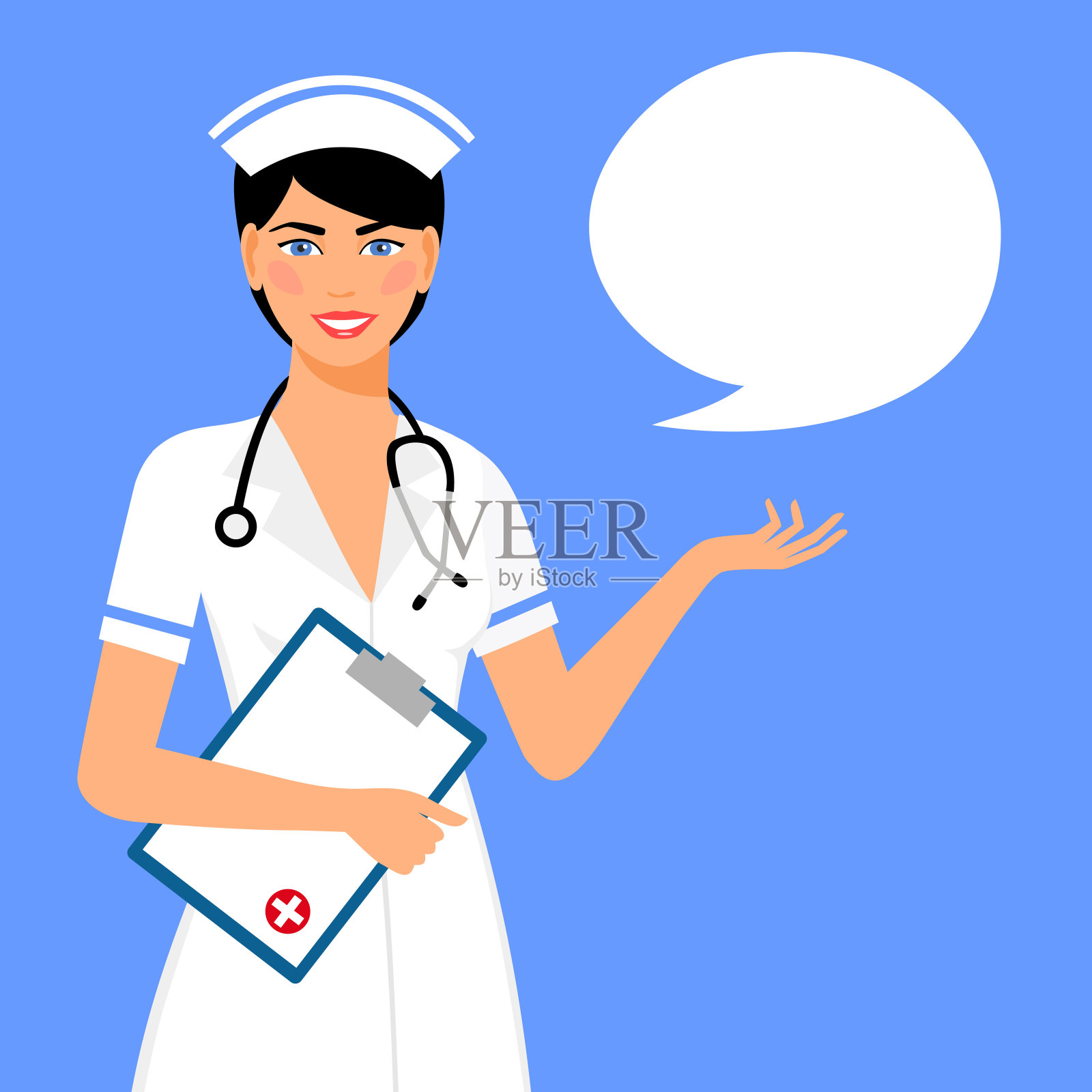 年轻的护士或医生带着诊察板和听诊器设计元素图片