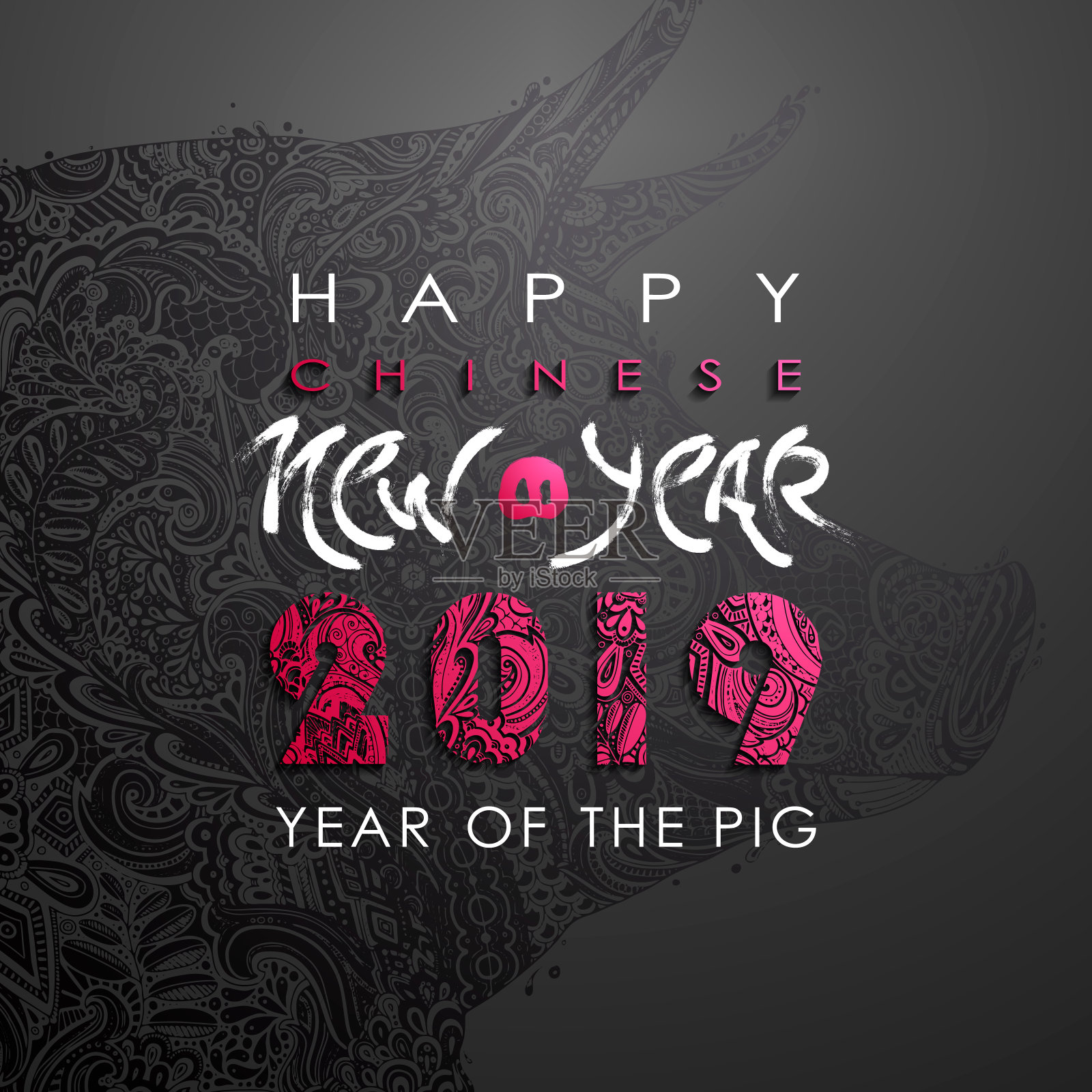 2019年中国新年。生肖猪。插画图片素材