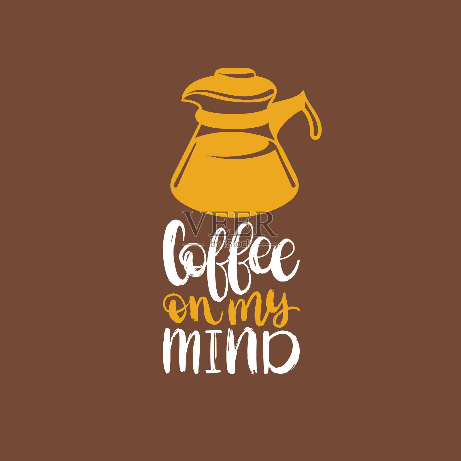 Coffee On My Mind，矢量手写短语。咖啡报价与水壶的形象。为餐厅海报，咖啡厅标签写书法插画图片素材