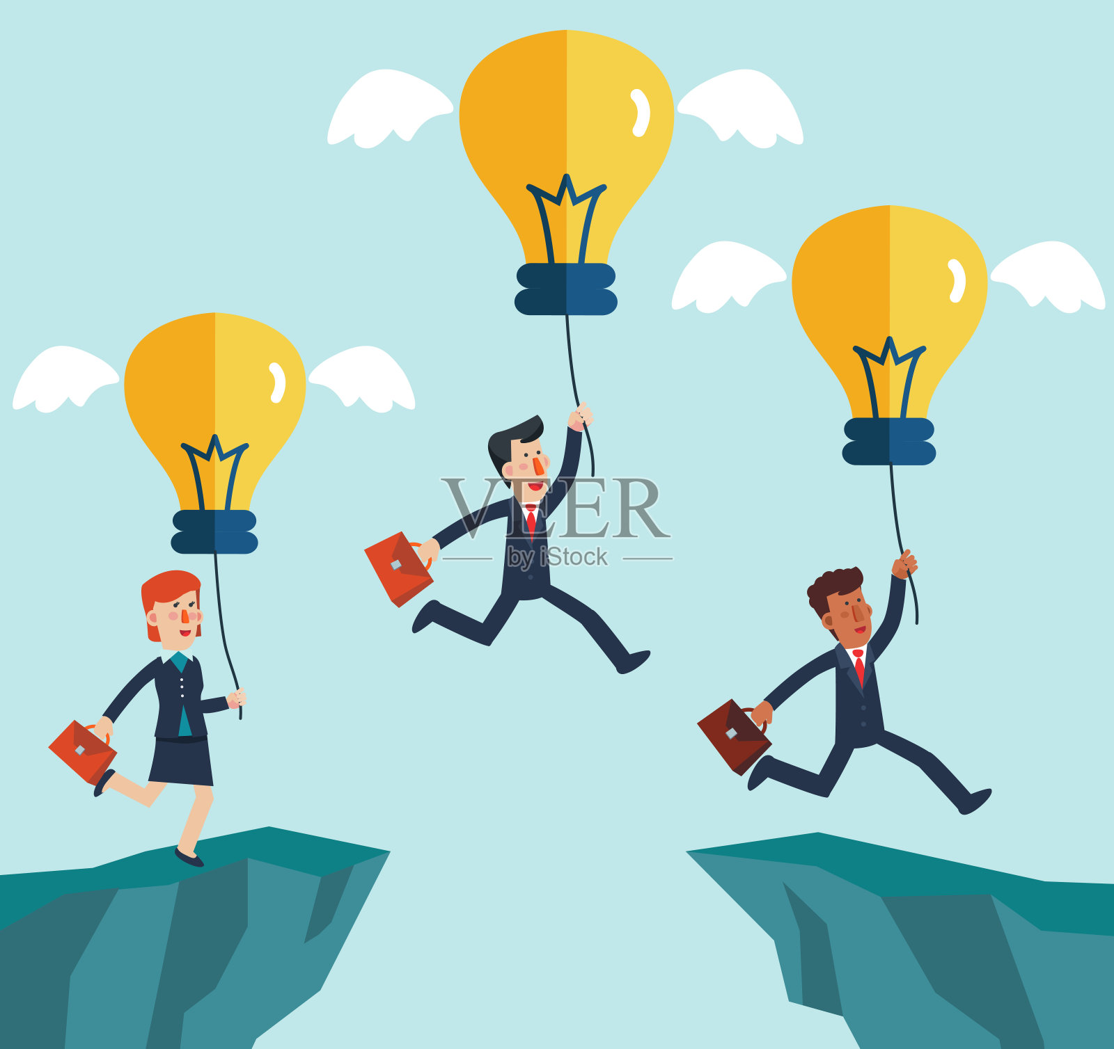 商业人士在悬崖上跳楼。商业风险和成功的概念。商业竞争矢量图插画图片素材
