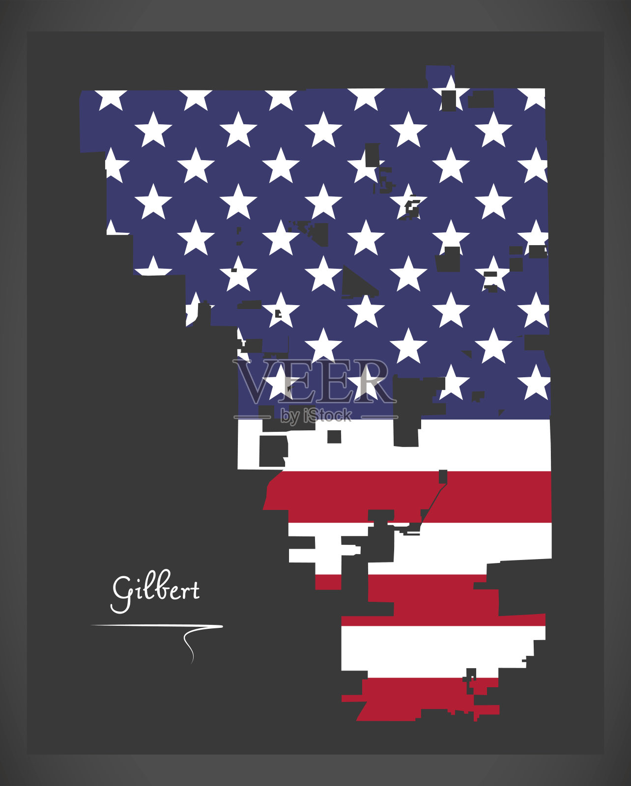 吉尔伯特亚利桑那州地图与美国国旗插图插画图片素材