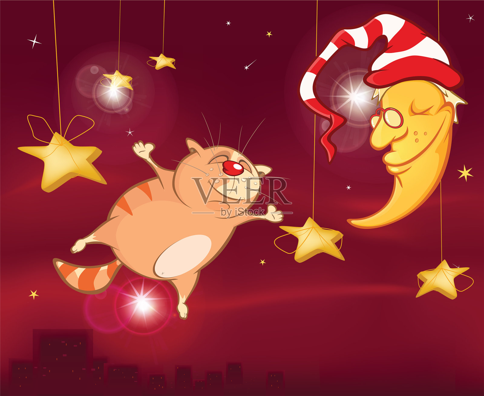 《仲夏夜之梦》:一只可爱的猫。卡通人物插画图片素材