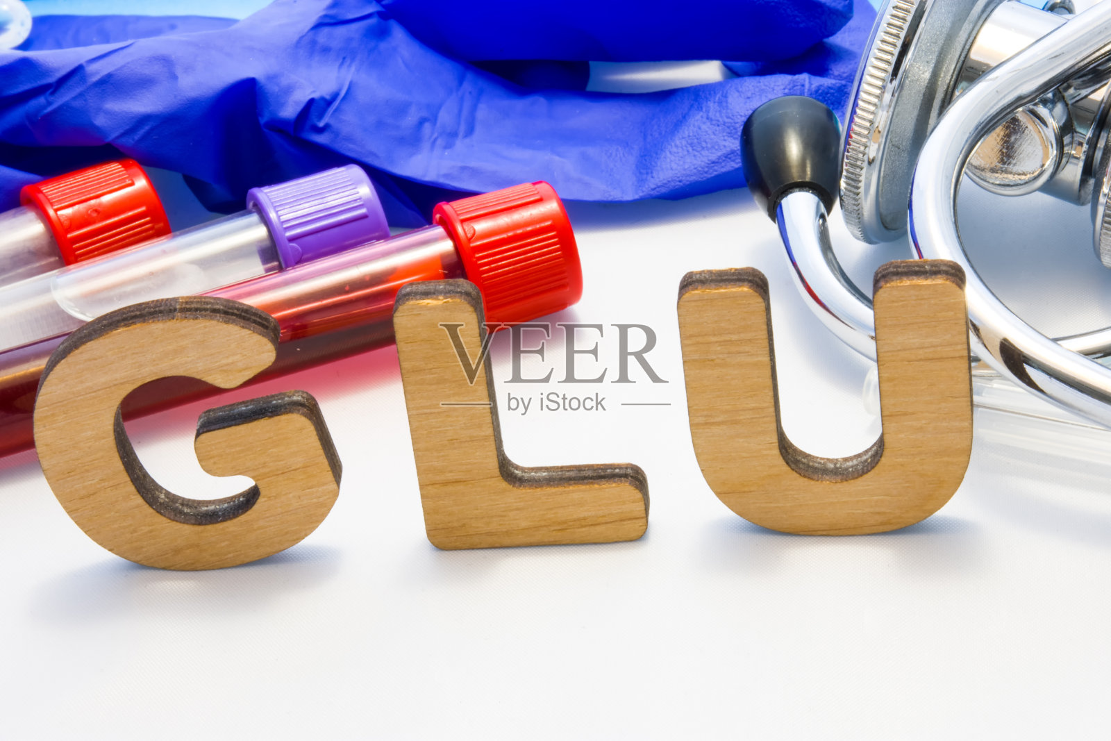 谷氨酸(GLU)简称谷氨酸氨基酸(Glutamate amino icid)，带血管和听诊器。采用首字母GLU在实验室临床诊断中，病理接触测定增加照片摄影图片
