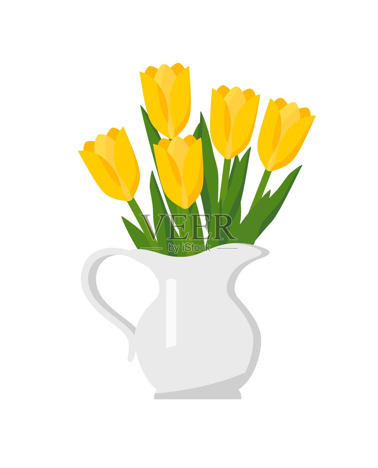 壶里有一束黄色郁金香。春季花束概念设计。设计元素图片