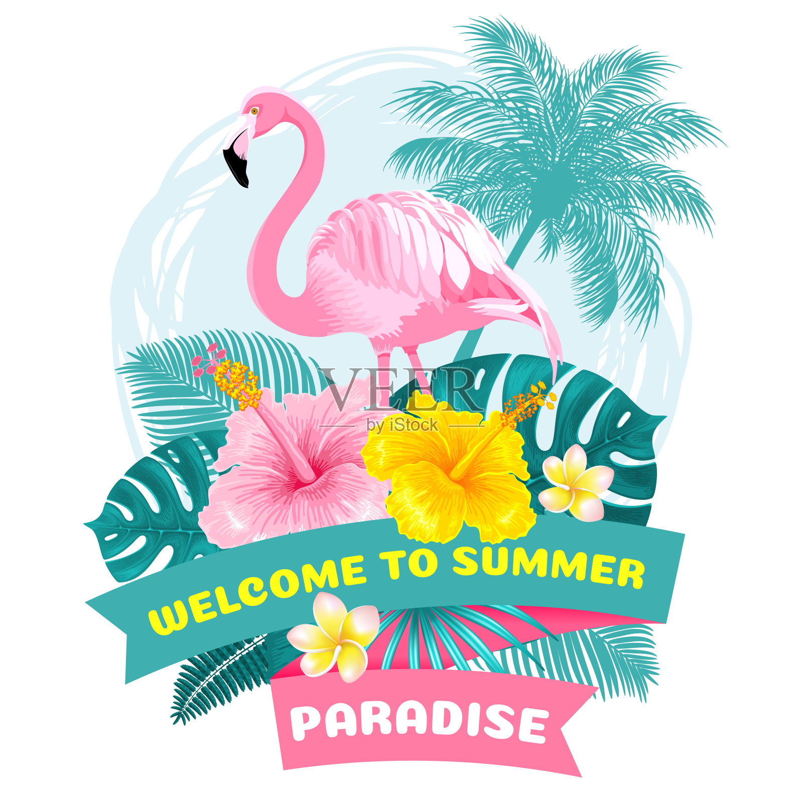 夏季热带欢迎标签插画图片素材