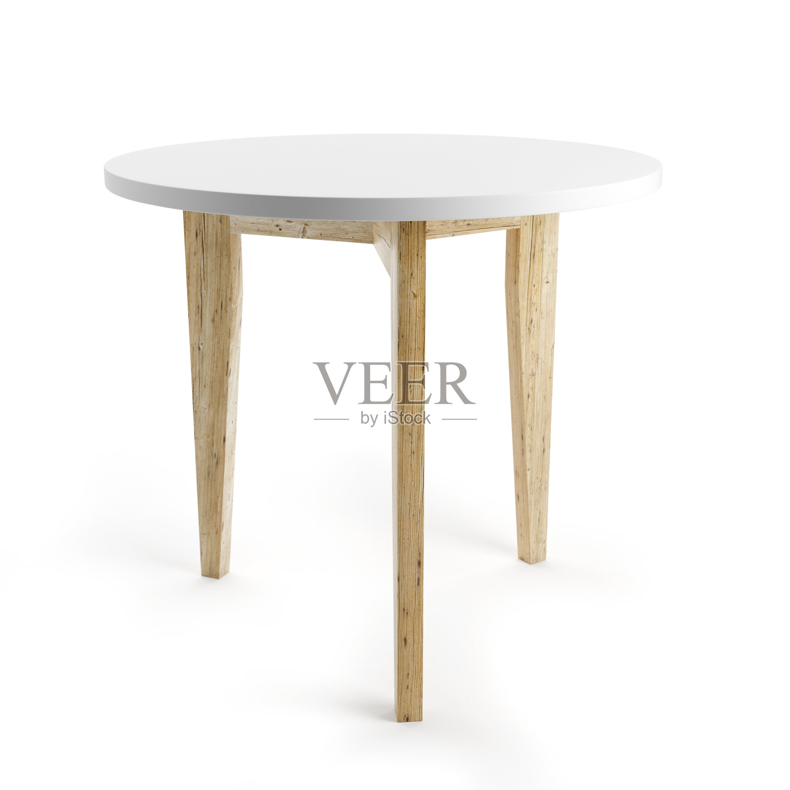 白色桌子与木制腿孤立在白色背景，包括剪辑路径。照片摄影图片