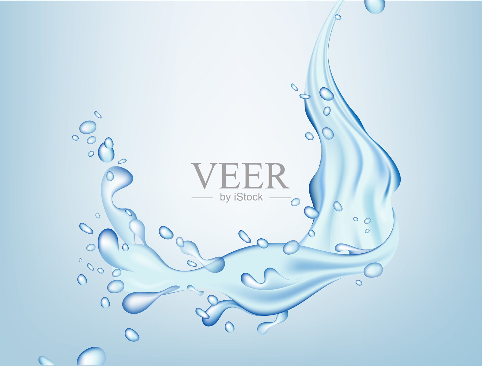 水合液体效果，溅水和液体纹理隔离在蓝色背景的3d插图设计元素图片