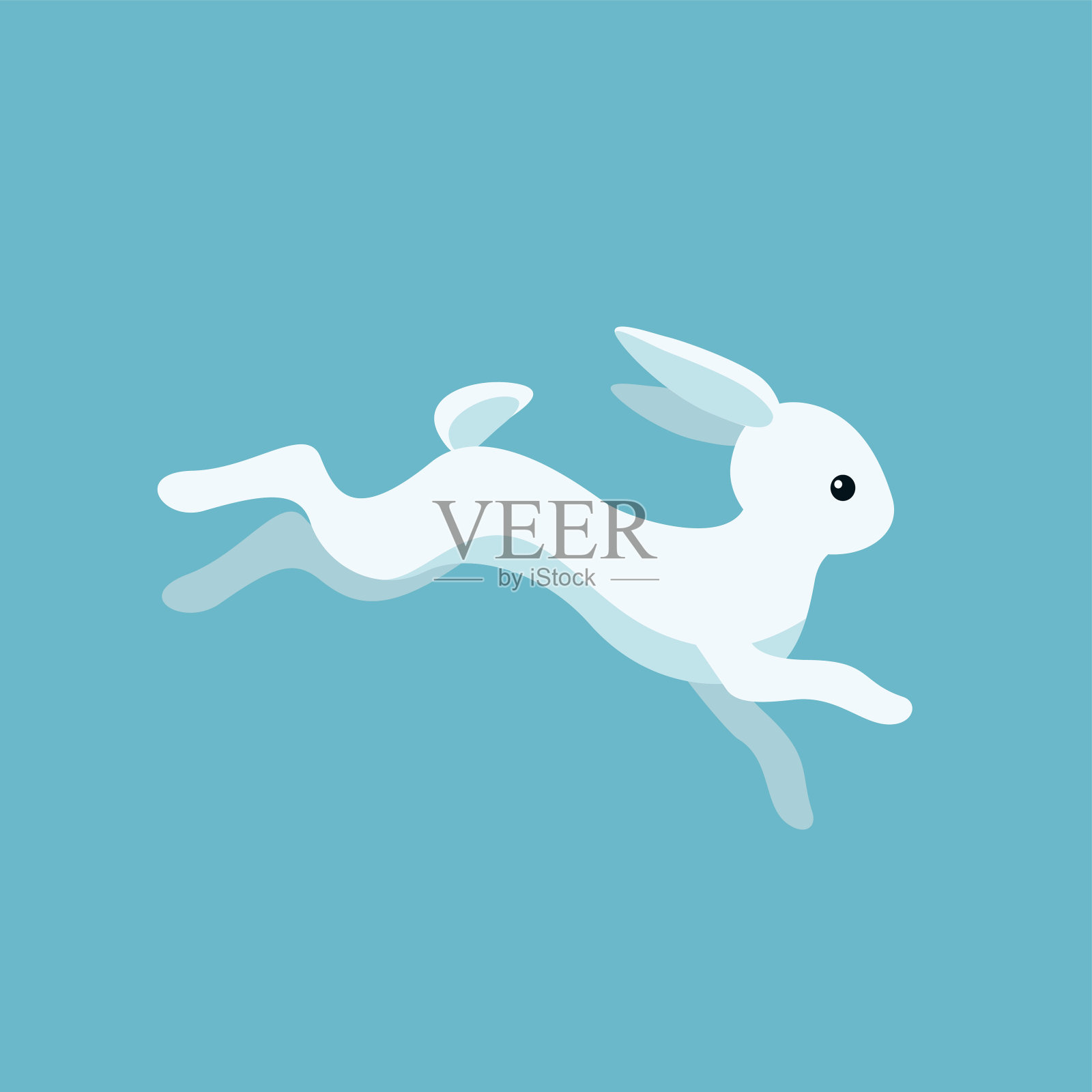 奔跑的兔子在蓝色的背景设计元素图片