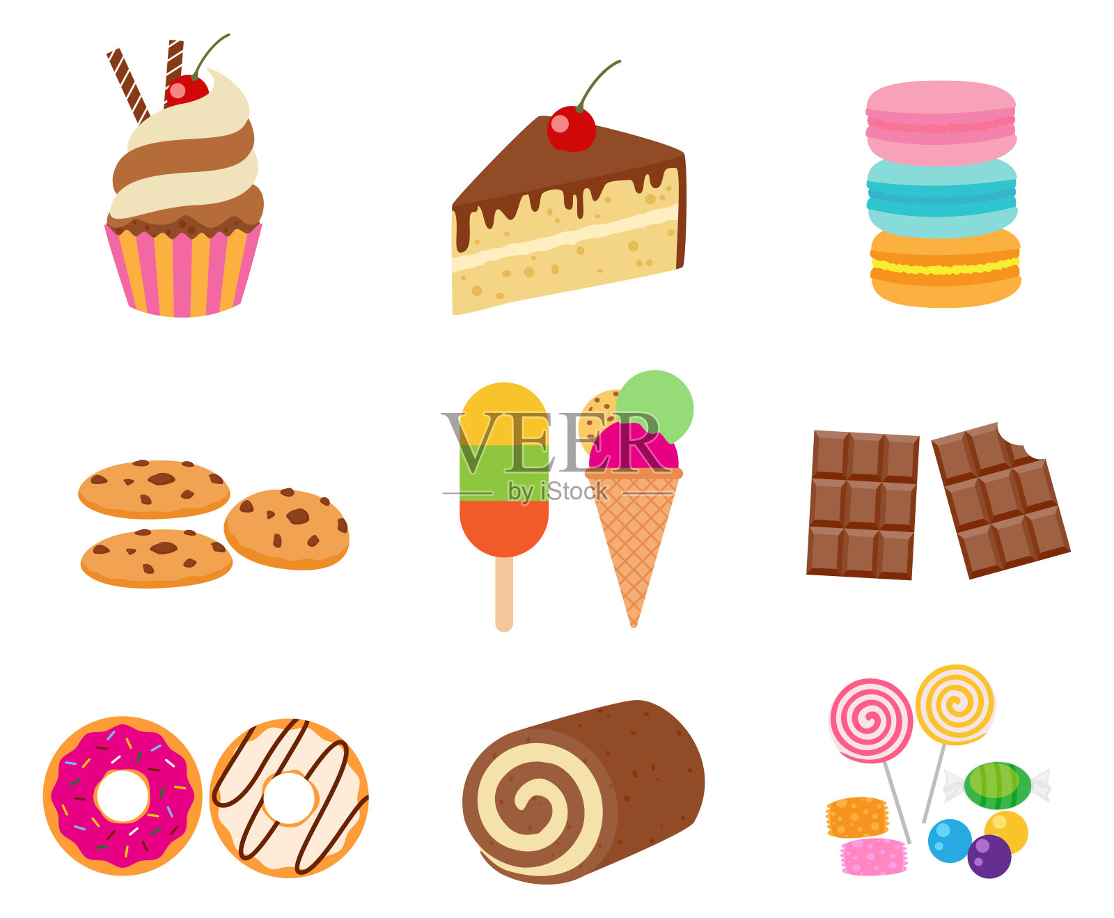 甜甜点矢量集孤立在白色背景上的集合插画图片素材