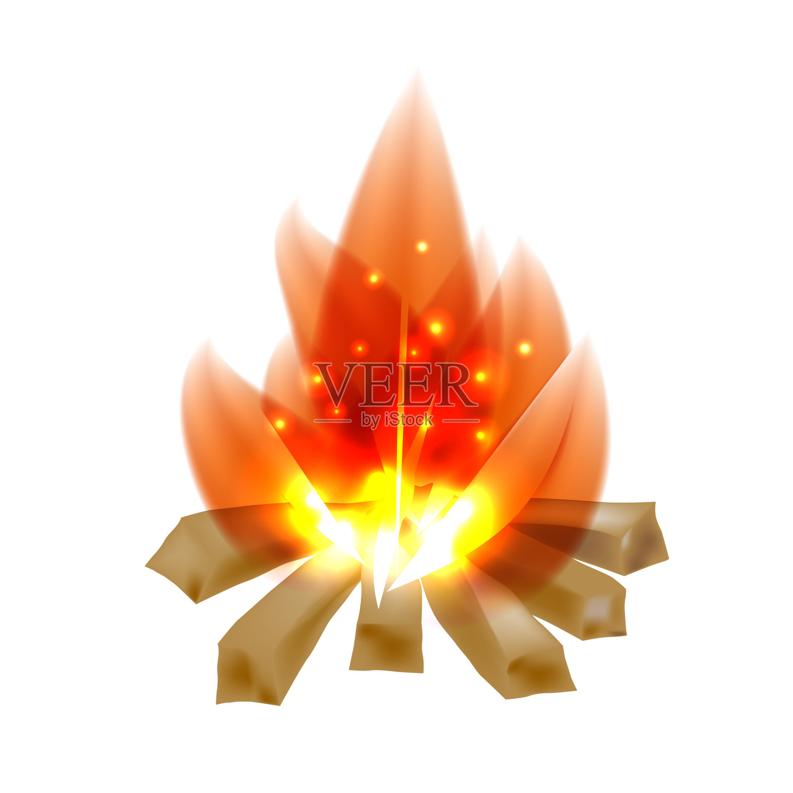 彩色纸板图像的篝火在一个白色的背景。火焰和柴火，篝火，孤立的物体。矢量图设计元素图片