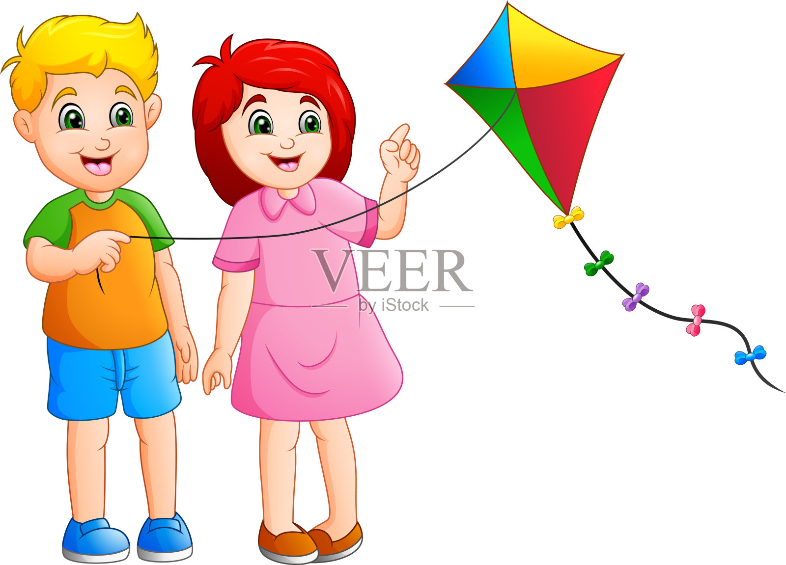 玩风筝的卡通孩子插画图片素材