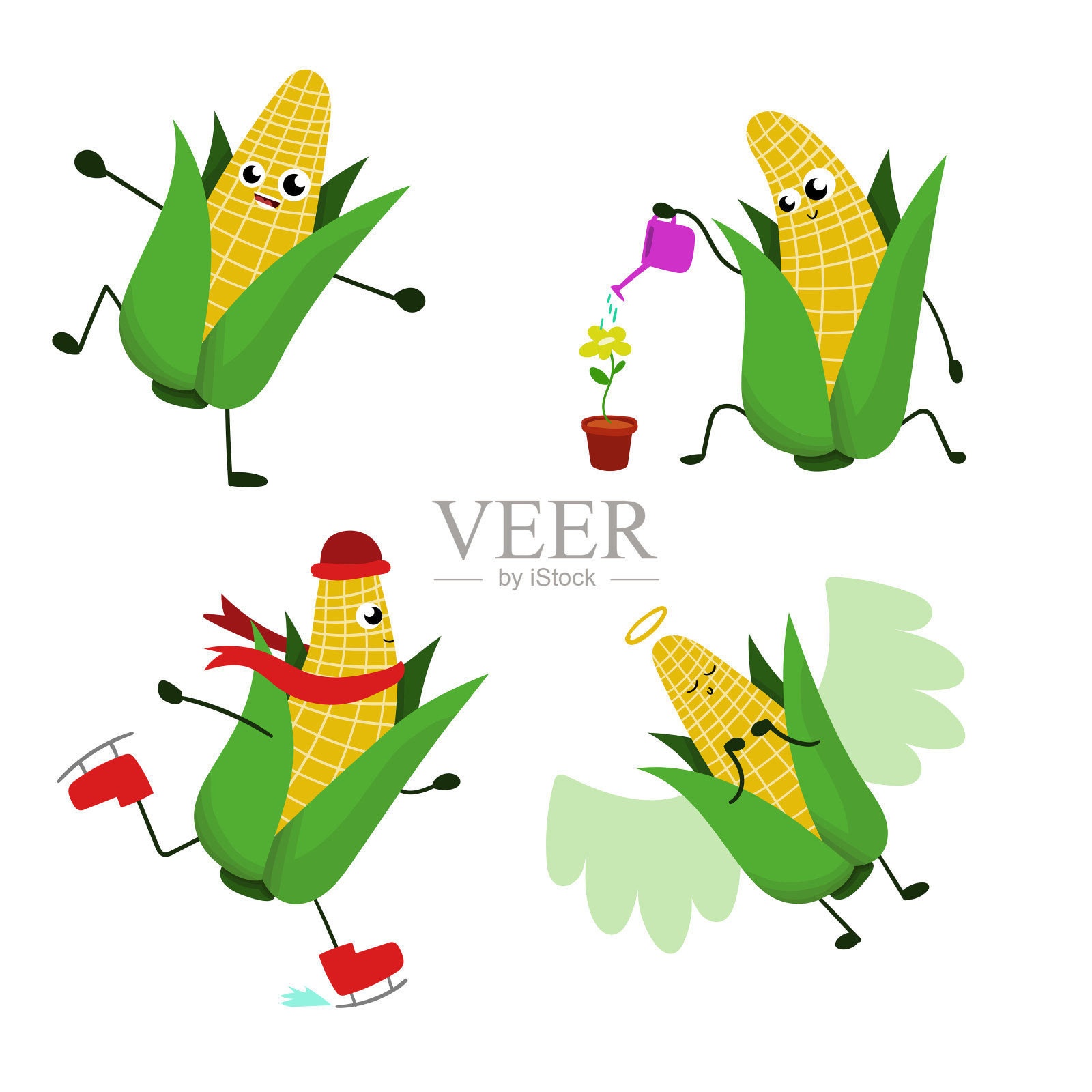 有趣快乐新鲜的玉米蔬菜画插图孤立设计元素图片
