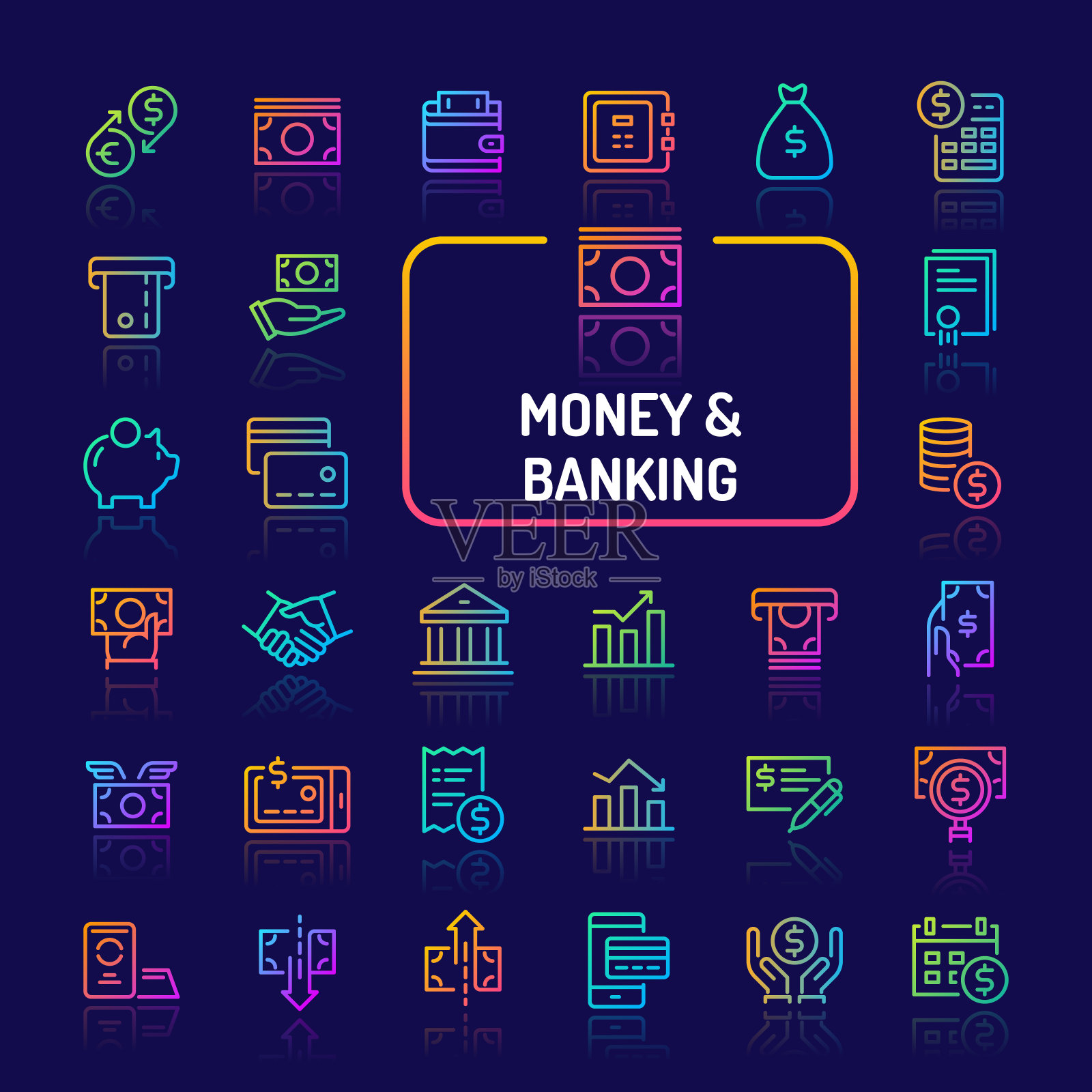 货币银行渐变线条图标套装(EPS 10)插画图片素材