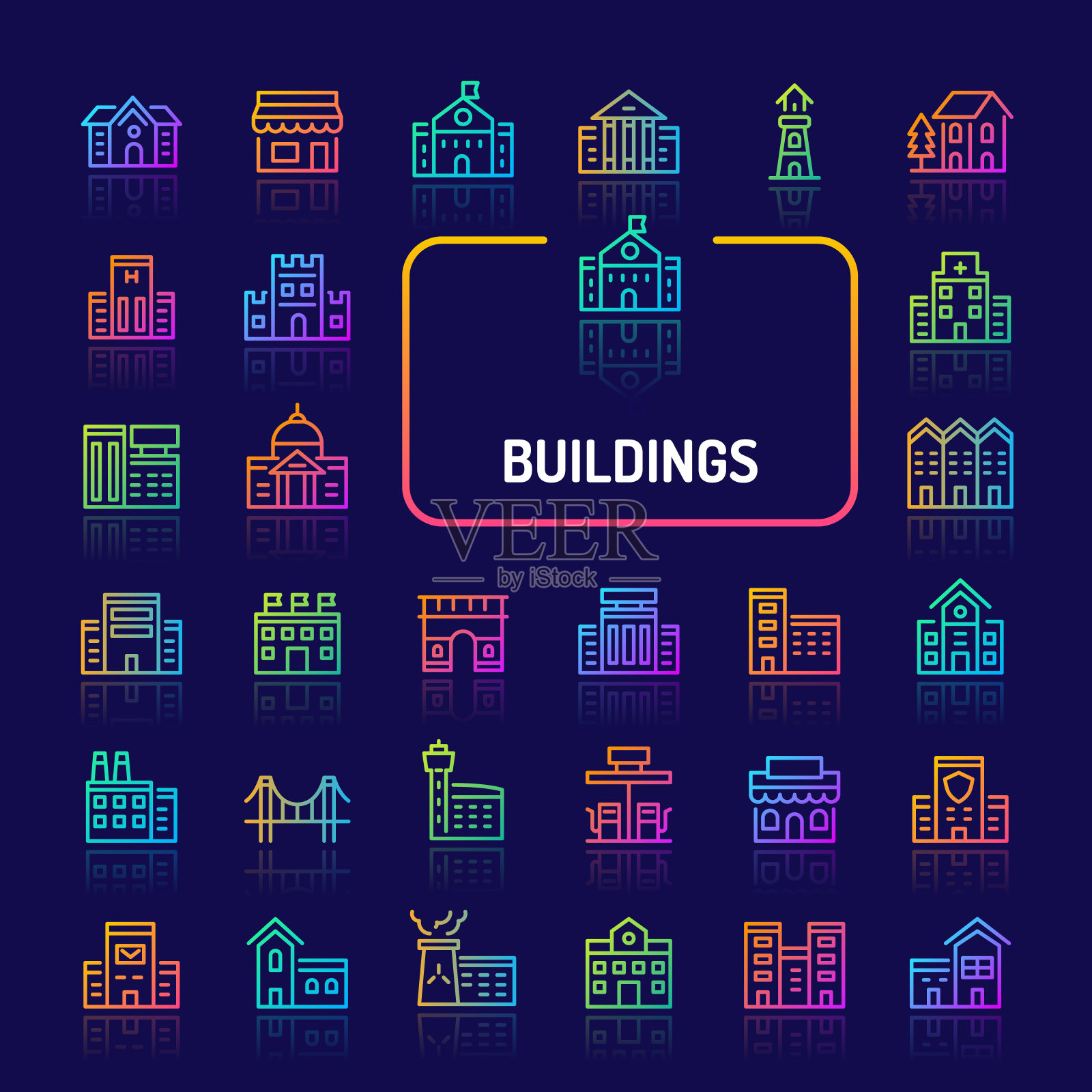 建筑物和建筑渐变线图标集(EPS 10)插画图片素材