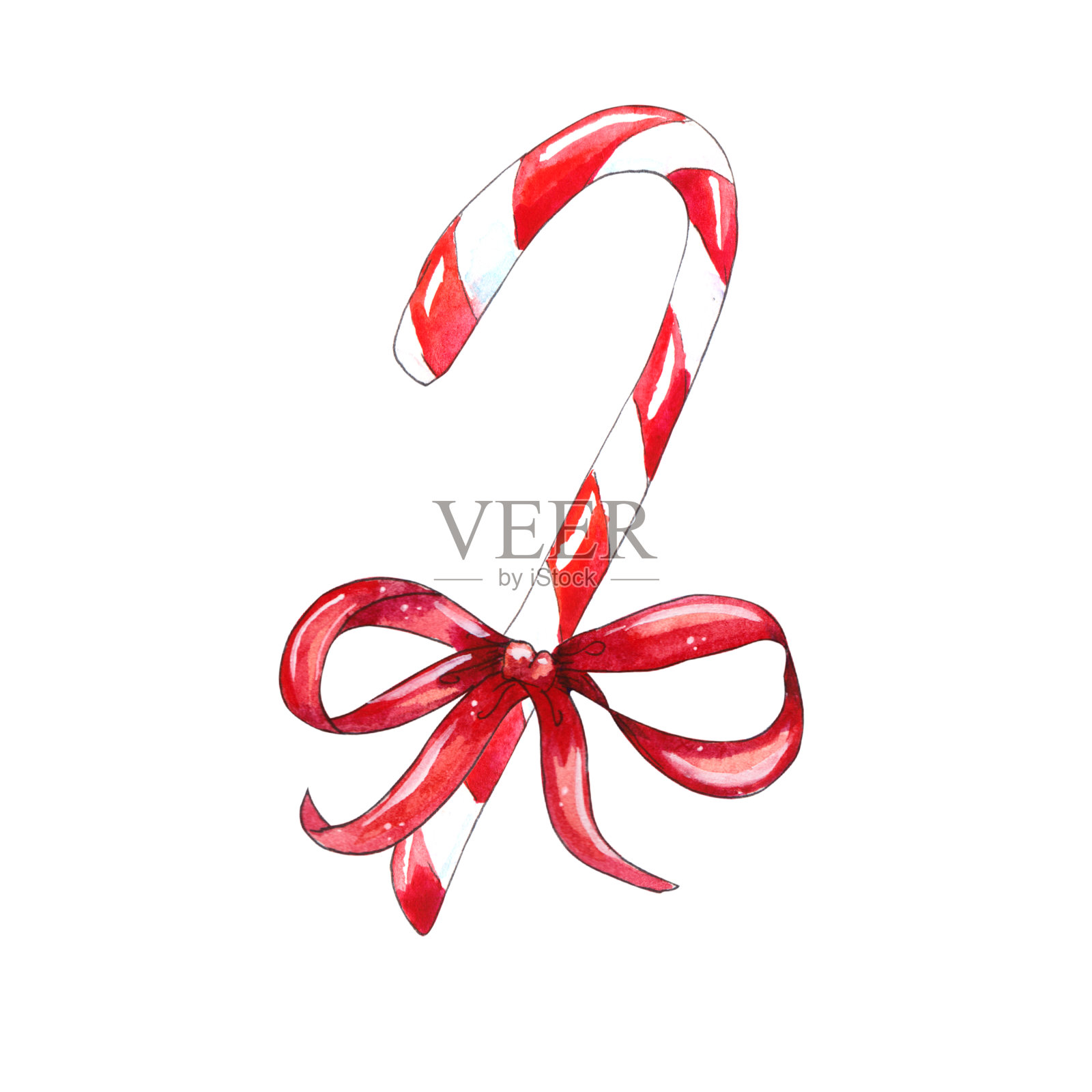 圣诞糖果手杖与红色弓孤立在白色的背景设计元素图片