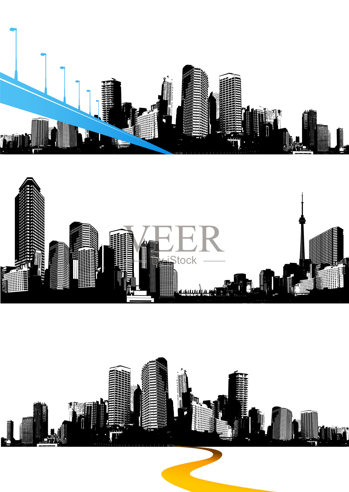 摩天大楼的城市全景。插画图片素材