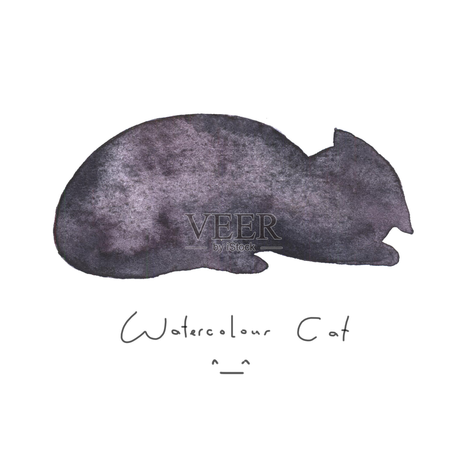 水彩灰色黑猫孤立的白色背景。可爱简单的动物手绘。插图风格。猫的符号或符号油漆的元素。水彩快乐的宠物。孩子的形象。插画图片素材