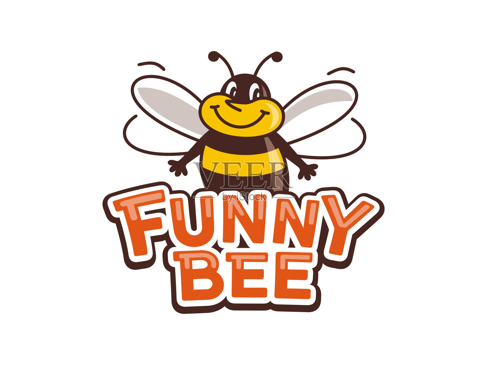 有趣的蜜蜂。矢量信号模板。卡通插图。插画图片素材