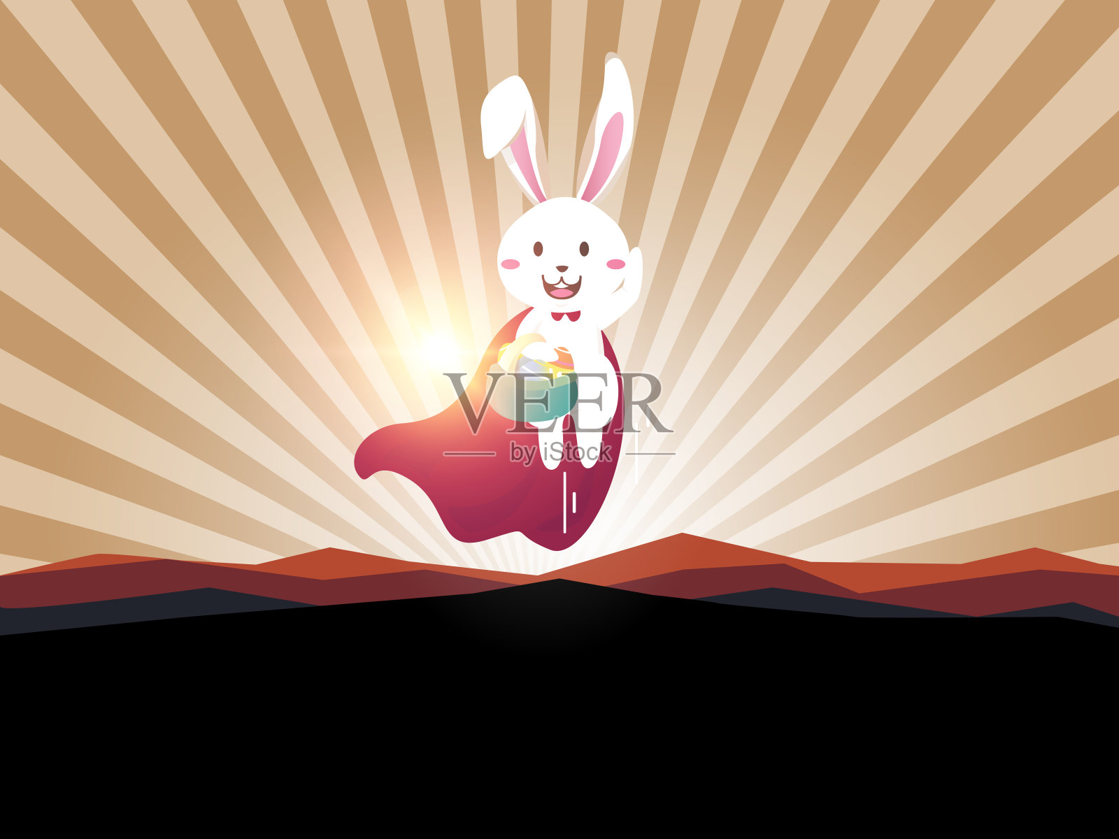 复活节兔子超级英雄拿着复活节蛋。插画图片素材